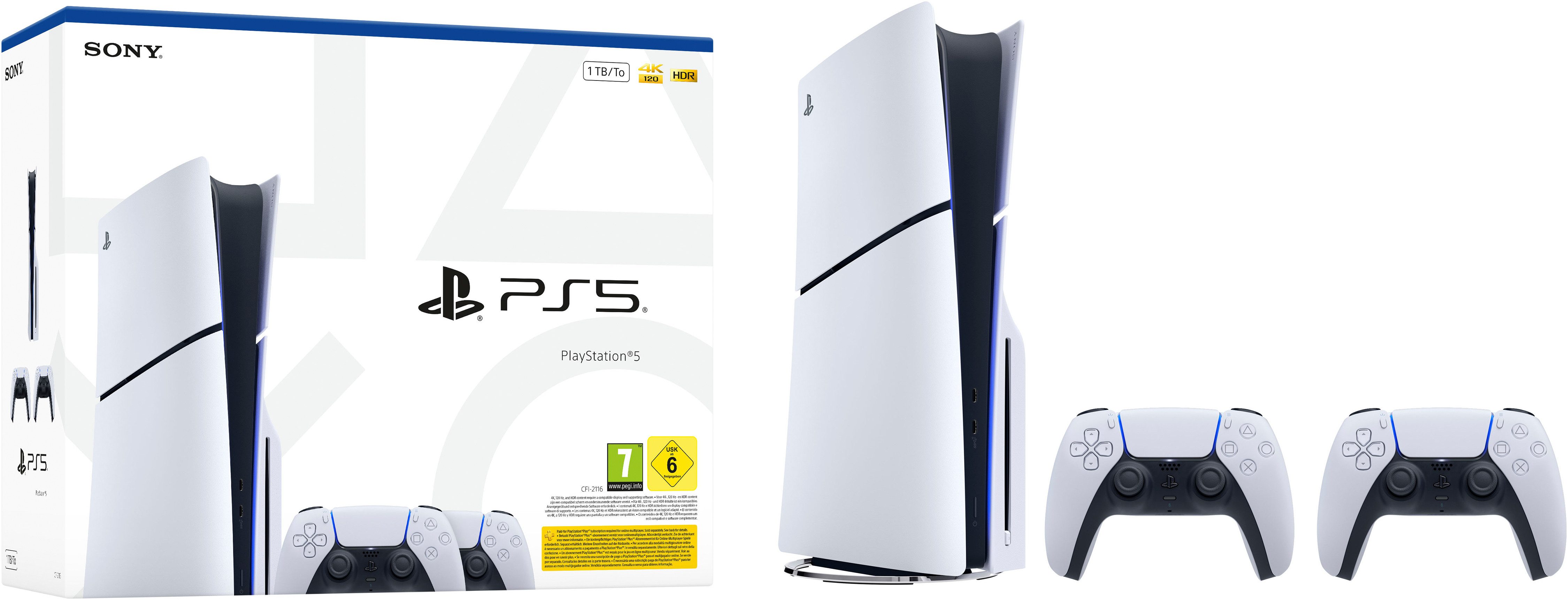 PlayStation 5 PS5 Disk Slim + 2x DualSense Wireless-Controller Bundle 1TB