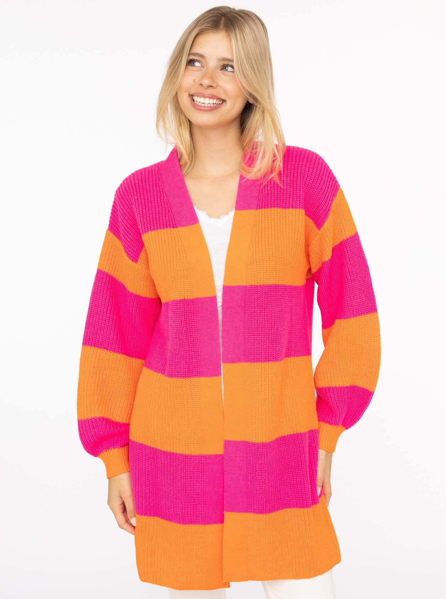 Zwillingsherz Cardigan "Katja" One Size, Wollanteil, Langarm, Blockstreifen, ohne Verschluss