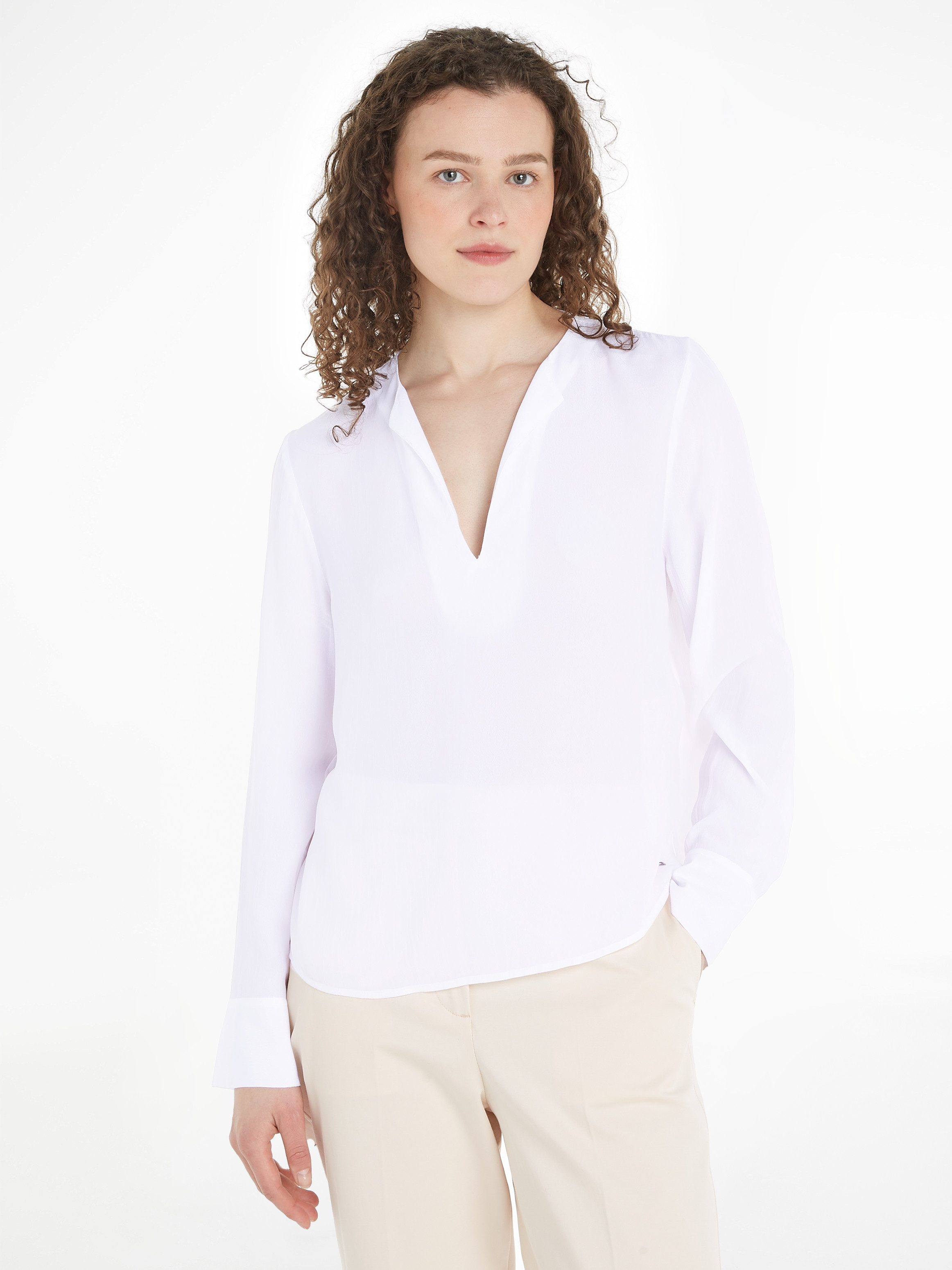 Tommy Hilfiger Langarmbluse VISCOSE CREPE V-NECK BLOUSE in Unifarbe