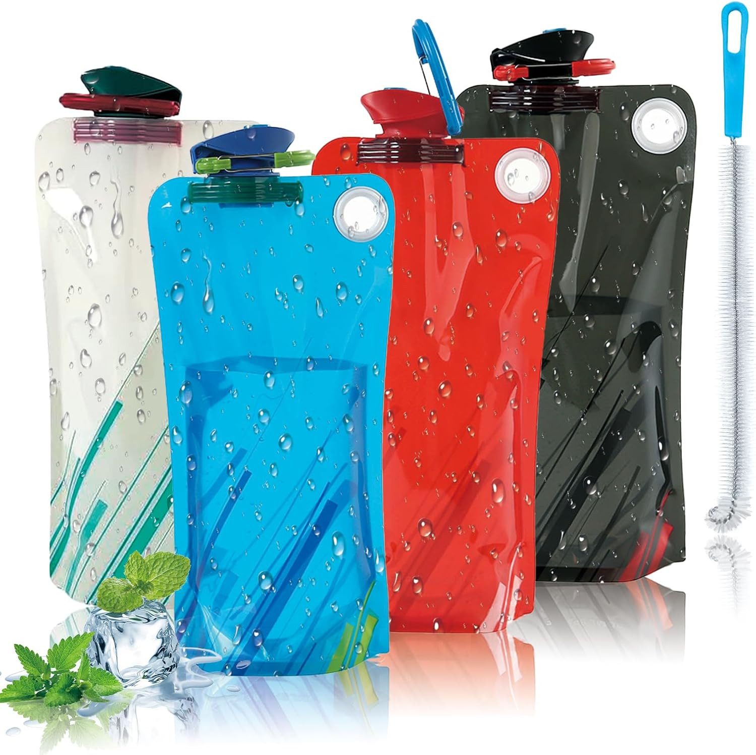 FELIXLEO Trinkflasche 4er Pack faltbare Trinkflasche 600ml Silikon BPA frei Camping Outdoor
