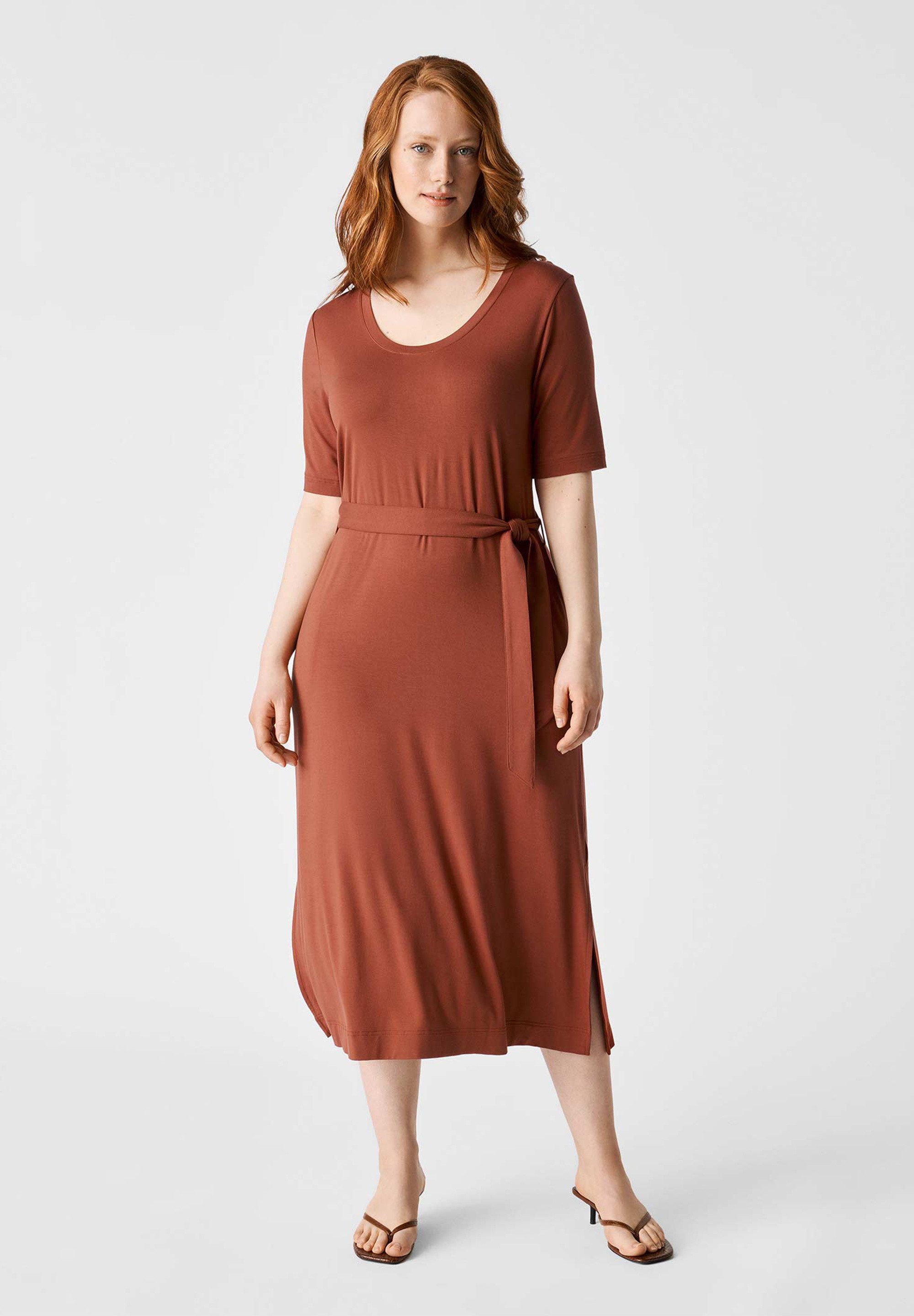 Les Lunes Jerseykleid Lolaa Dress lockerer Sitz, seitliche Schlitze, mit Gürtel und Seitentaschen