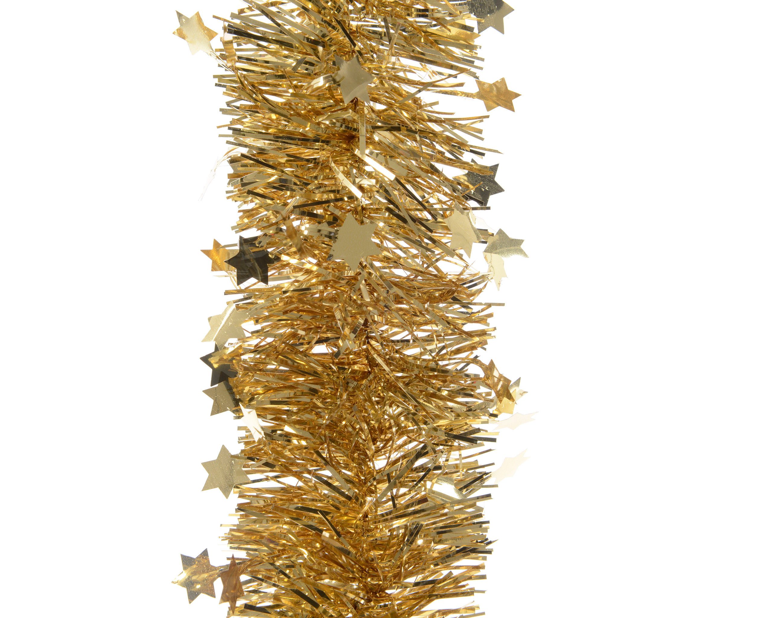 Kaemingk Girlanden, Weihnachtsgirlande Lametta mit Sternen 9cm x 2,7m - Hellgold