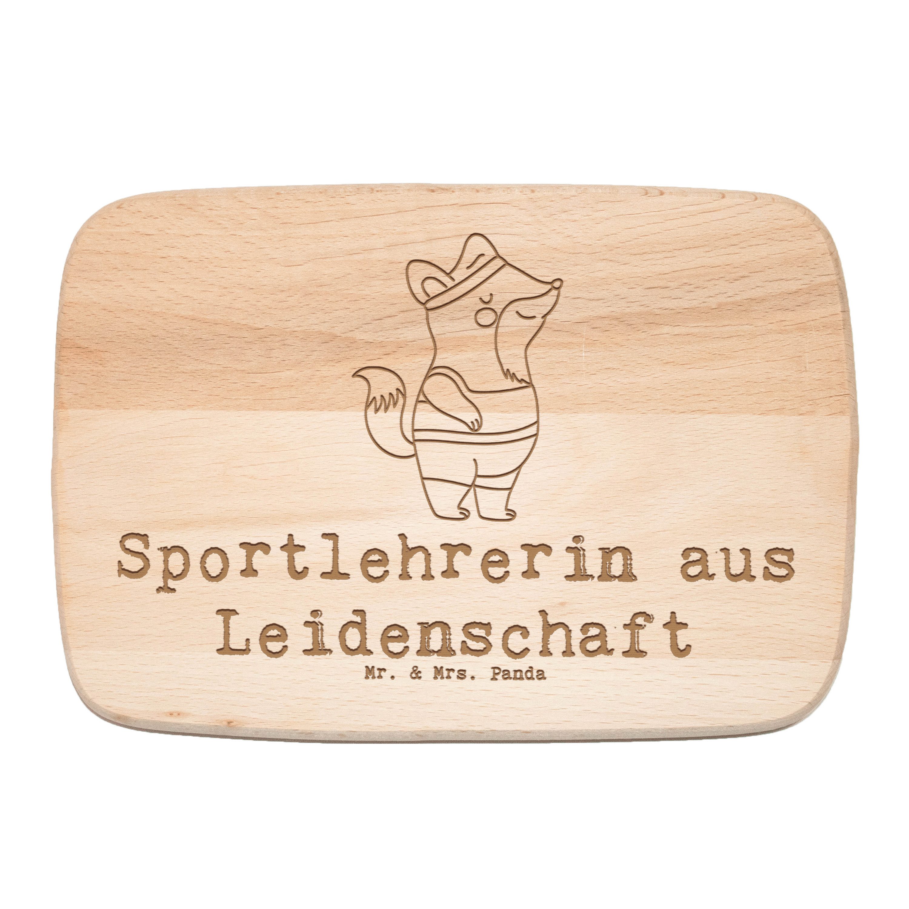 Mr. & Mrs. Panda Frühstücksbrett Sportlehrerin Leidenschaft, Frühstücksbrett, Transparent, Küchenbrett, Birkenholz, (Packung), Frühstücksbrettchen vesperbrett Küchenbrett