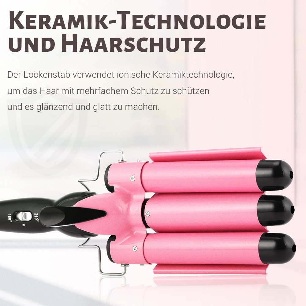 LETGOSPT Lockenstab 3 Fässer Lockenwickler 25mm, Beach Waves Schnelle, Mit 2 Temperatur, Keramik-Beschichtung, für Lange/kurze Haare mit Einstellbarer Temperatur