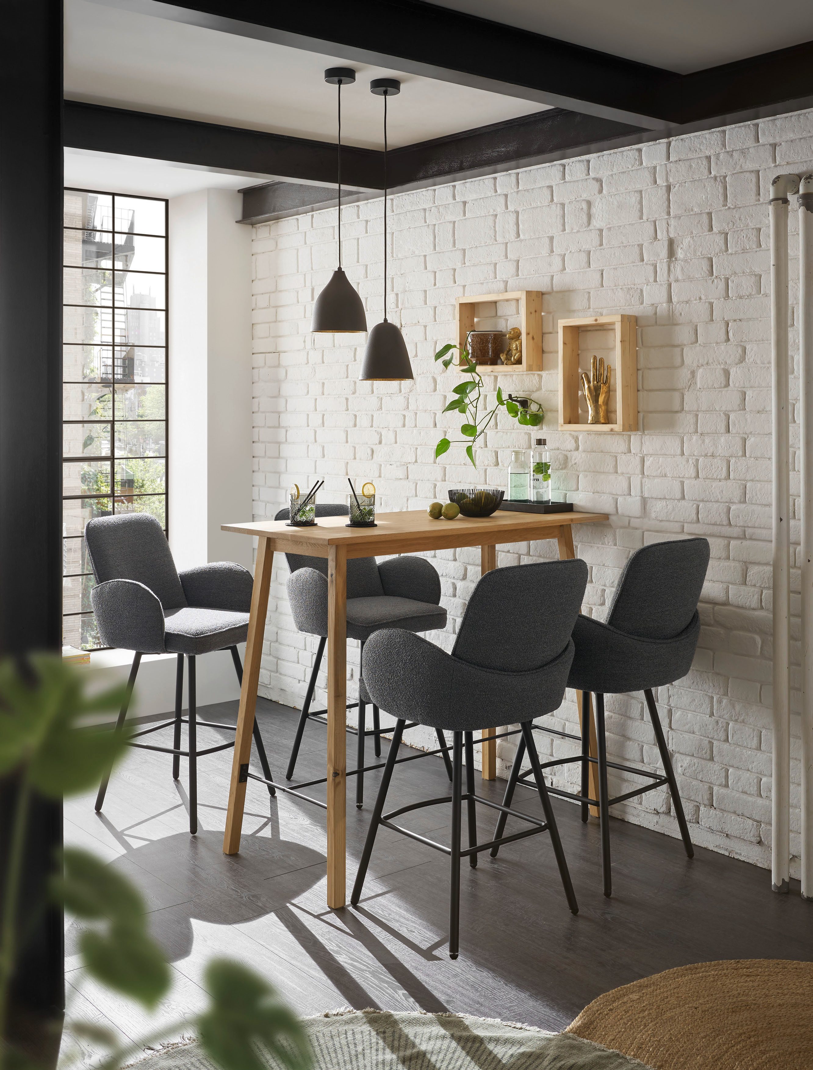 Stolkom Sp.z.o.o. Bartisch Jules Eiche Massivholz geölt, Hochtisch BxHxT 120x104x60 cm, Skandi Look Eiche Massivholz geölt durchgehende Lamelle