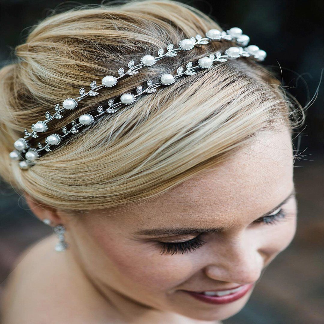 SOTOR Haarclip Perle 1-tlg. Stirnbänder Bund Doppeltes Braut Haarband Haarreifen, Kopfschmuck