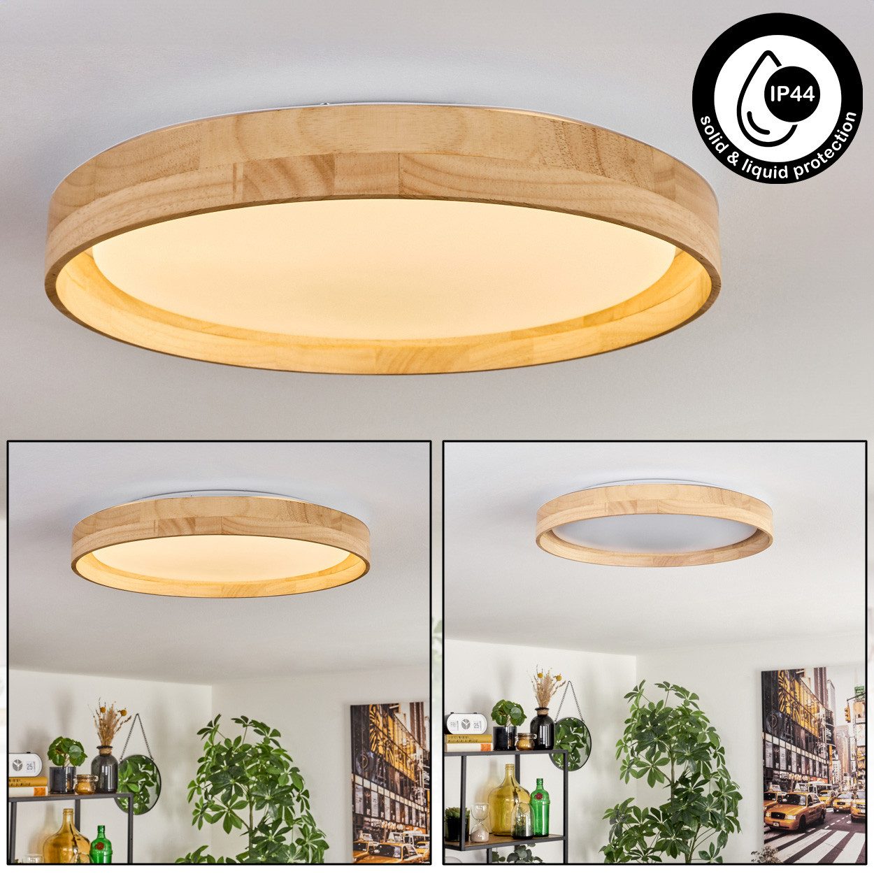 hofstein Deckenleuchte Deckenlampe aus Holz/Metall/Kunststoff in Natur/Weiß günstig online kaufen