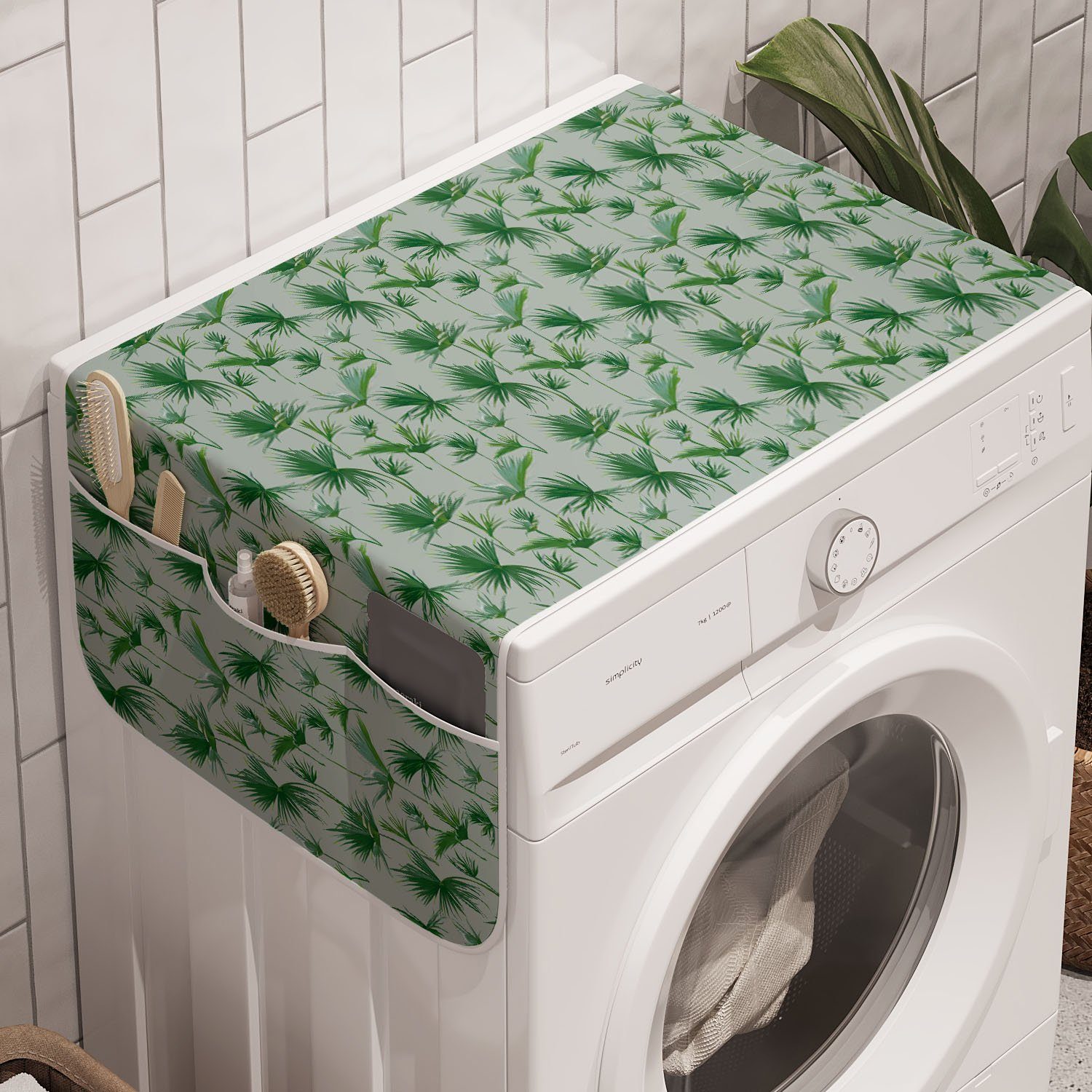Abakuhaus Badorganizer Anti-Rutsch-Stoffabdeckung für Waschmaschine und Trockner, Exotisch Verstreute Palm-Blätter-Entwurf