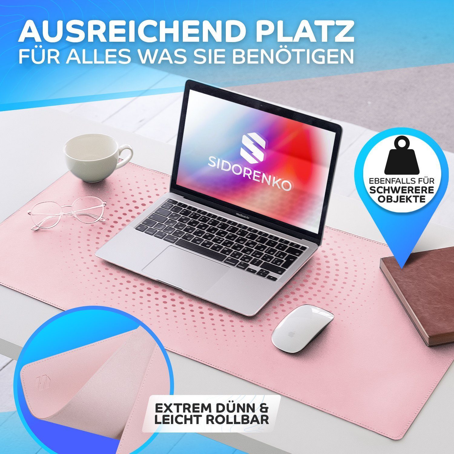 MAXLVL Gaming Mauspad Schreibtischunterlage - Mauspad mit Vernähte Kanten - abwaschbar (80x40 cm, Schreibtisch Unterlage für Büro), Tischunterlage Schreibtisch aus PU-Leder