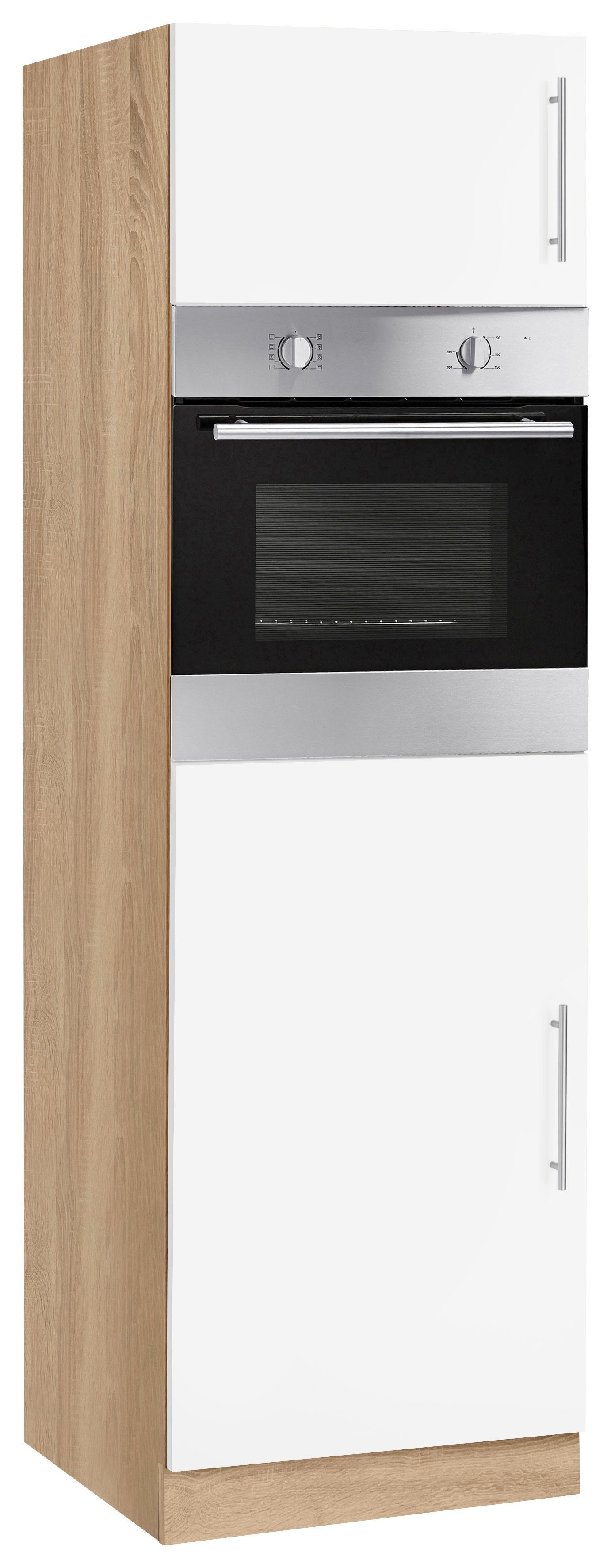 wiho Küchen Backofen/Kühlumbauschrank Cali 60 cm breit Front: Weiß matt, Korpus: Sonoma eichefarben | Eichefarben