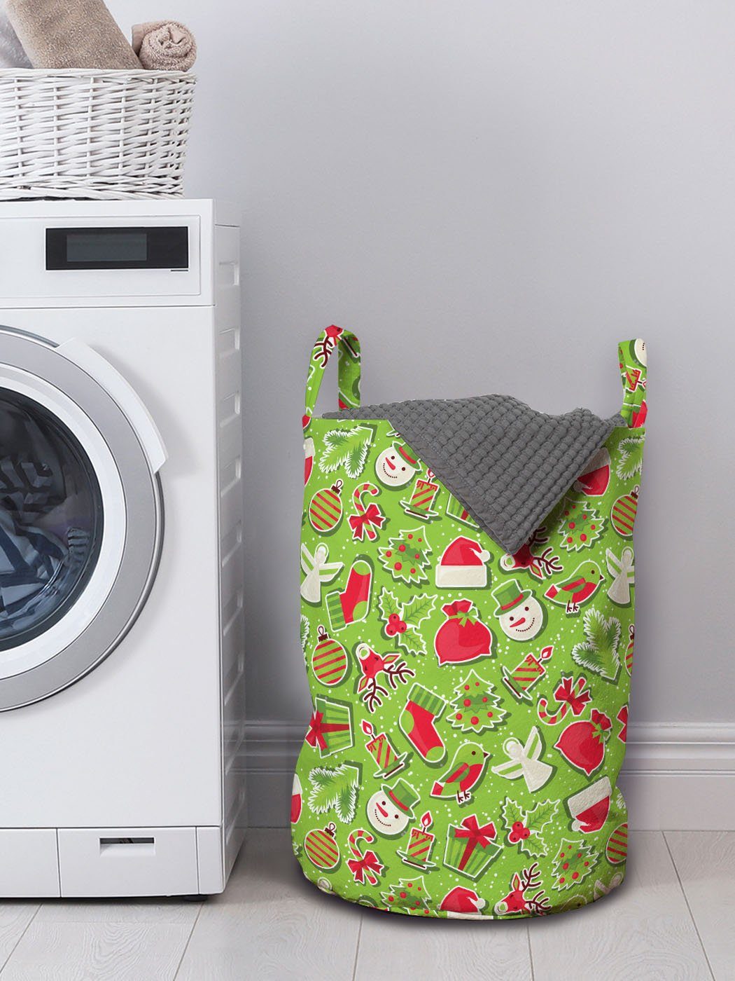 Waschsalons, Griffen Weihnachten Abakuhaus für Weihnachten mit Wäschesäckchen Kordelzugverschluss Wäschekorb