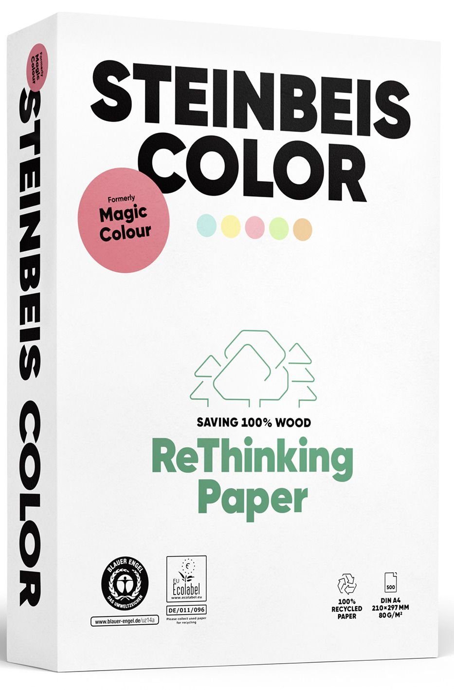 STEINBEIS Druckerpapier Color Magic - 500 Recyclingpapier, 80 Rosa Colour g/qm, - A4, rosa