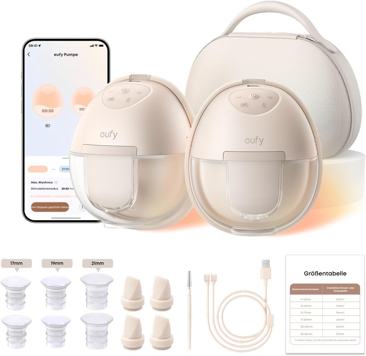 eufy Security Elektrische Milchpumpe Tragbare Milchpumpe mit Wärmefunktion