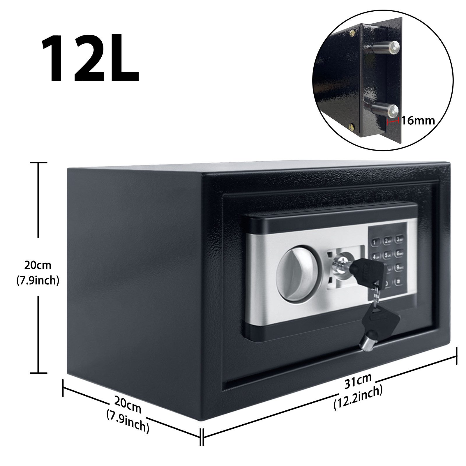 FIVMEN Tresor Wandtresor Elektronischer Safe Möbeltresor Geldkassette mit Schlüssel (31x20x20cm / 35x25x25cm / 38x30x30cm), Mit zahlenschloss Für Wohnwagen Schr – Bild 2 von 5