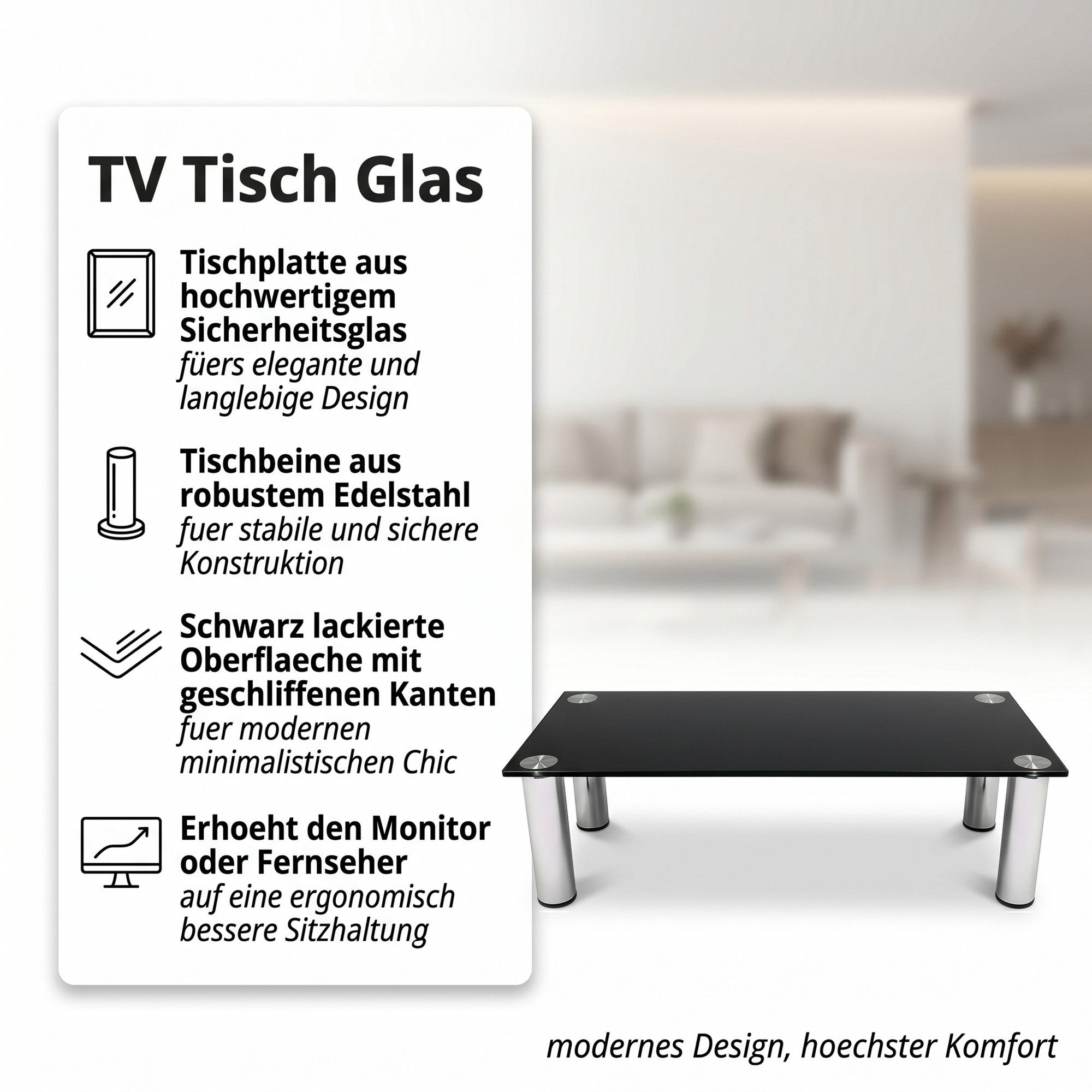Mucola TV-Rack Monitorerhöhung Schreibtischaufsatz Monitorständer TV Glasaufsatz (Stück, Monitorerhöhung), Robust und stabil