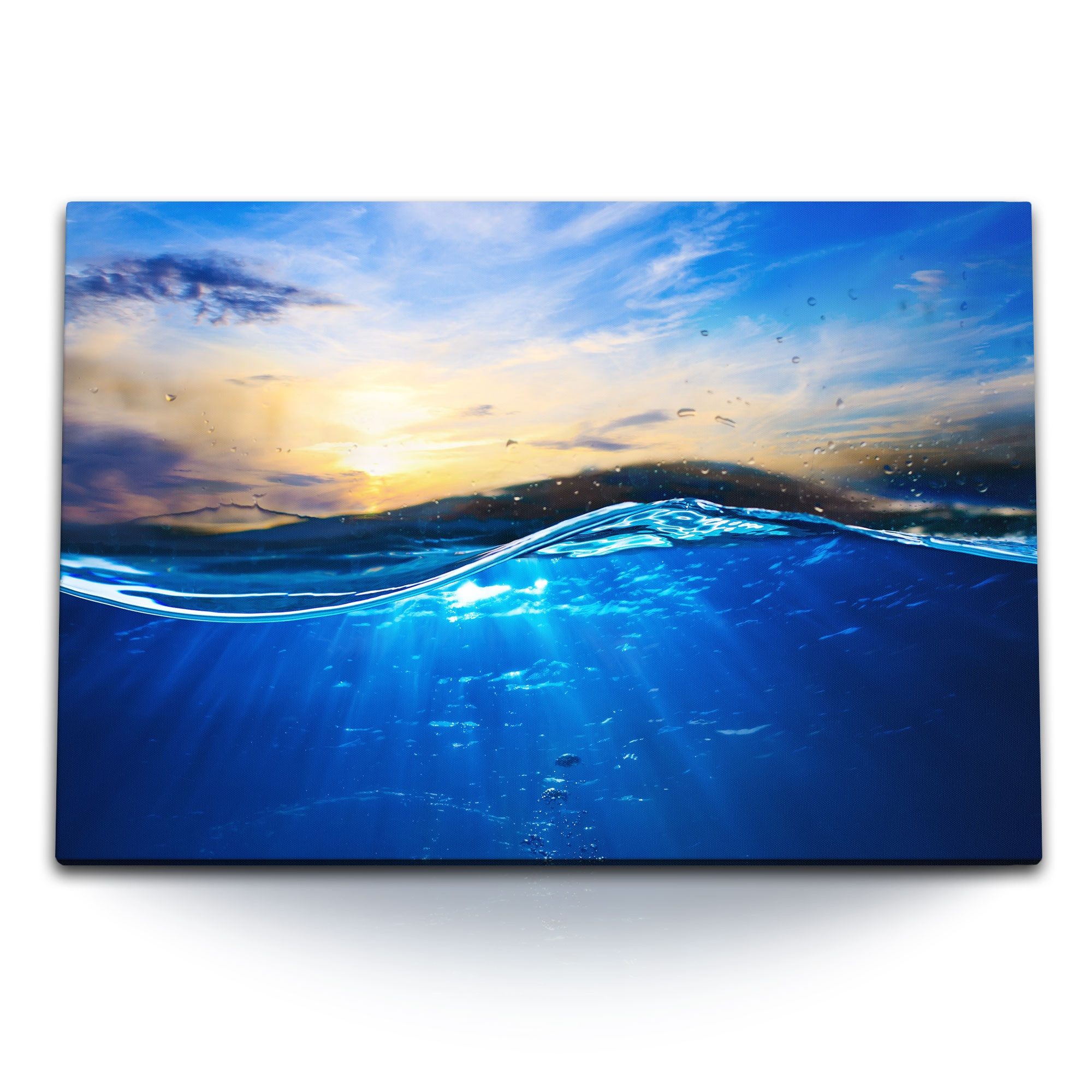 Sinus Art Leinwandbild 120x80cm Wandbild auf Leinwand Meer Ozean Wasser Blau Sonnenuntergang, (1 St)