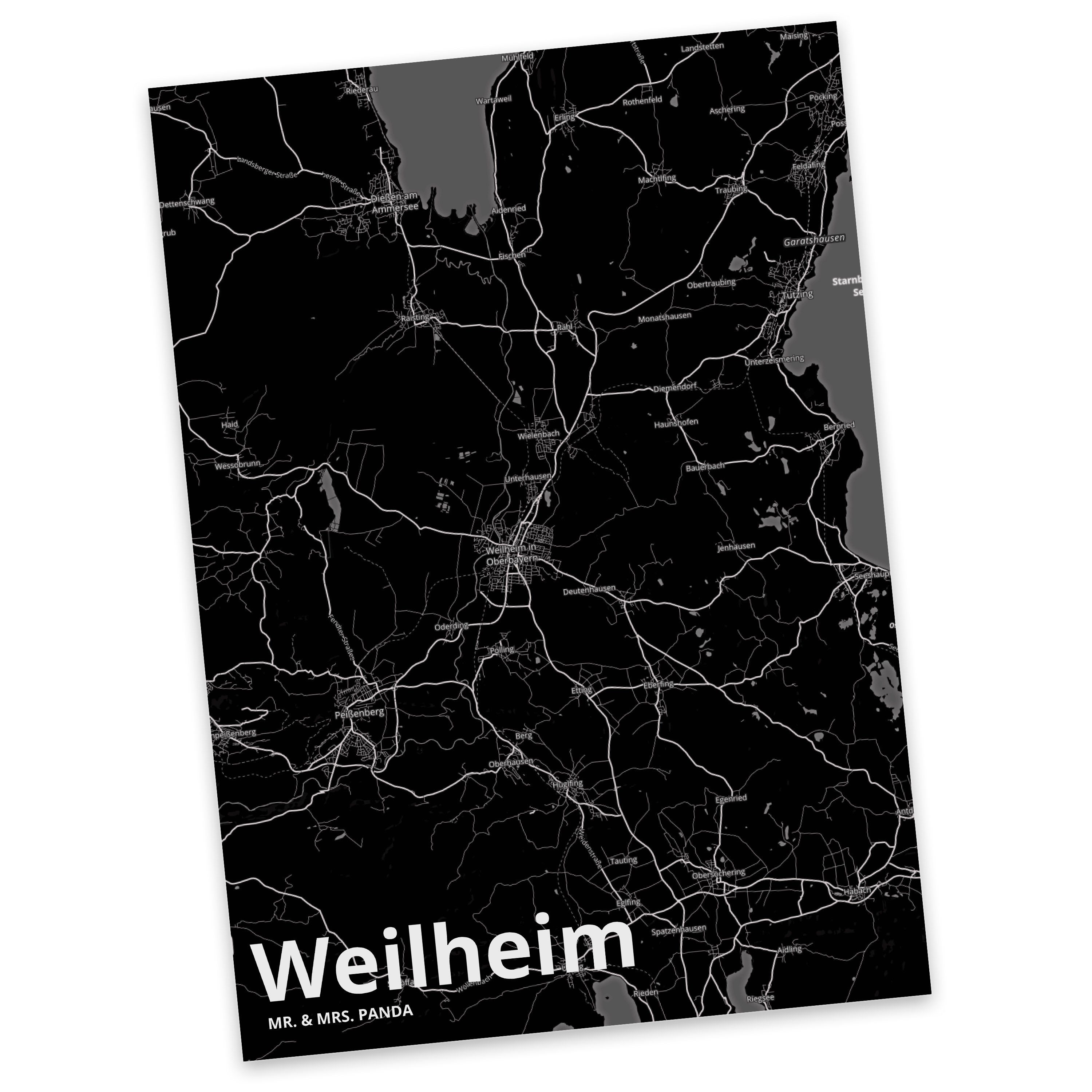 Mr. & Mrs. Panda Postkarte Weilheim - Geschenk, Ort, Stadt, Dankeskarte, Karte, Stadt Dorf Karte | Grußkarten