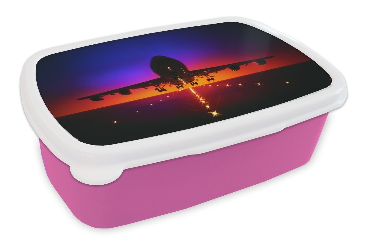 MuchoWow Lunchbox Verschiedene Farben hinter dem Abflug, Kunststoff, (2-tlg), Brotbox für Erwachsene, Brotdose Kinder, Snackbox, Mädchen, Kunststoff rosa