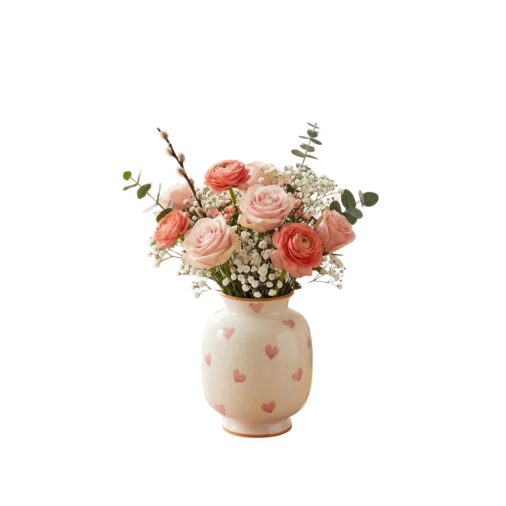Norvéa Home Dekovase Deko-Vase mit Herzmuster aus Keramik kleine Blumenvase, Herzmuster, dekorativ, bauchige Form
