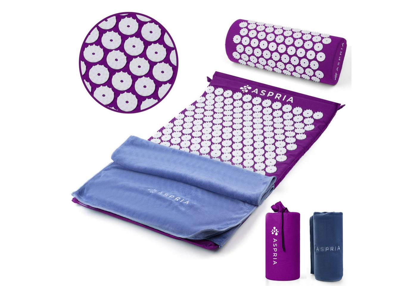 ASPRIA Yogamatte Akupressur-Set, Akupressurmatte & Akupressurkiss zur Entspannung, Whigre Akupressur-Set