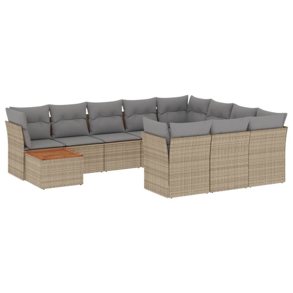 Gartenlounge-Set 11-tlg. Garten-Sofagarnitur mit Kissen Beige Poly Rattan