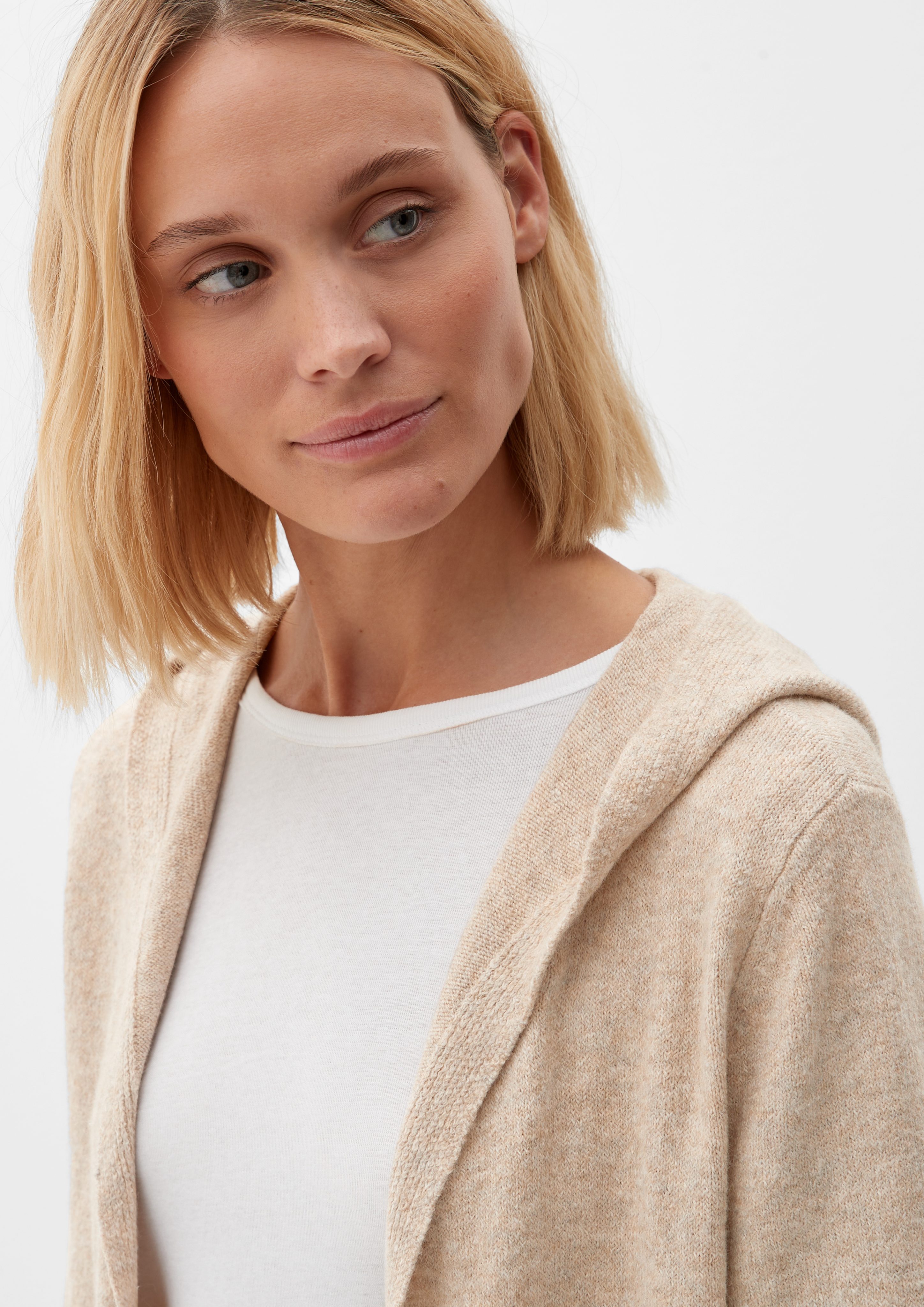 meliert aufgesetzten beige mit Strickjacke Cardigan s.Oliver Taschen