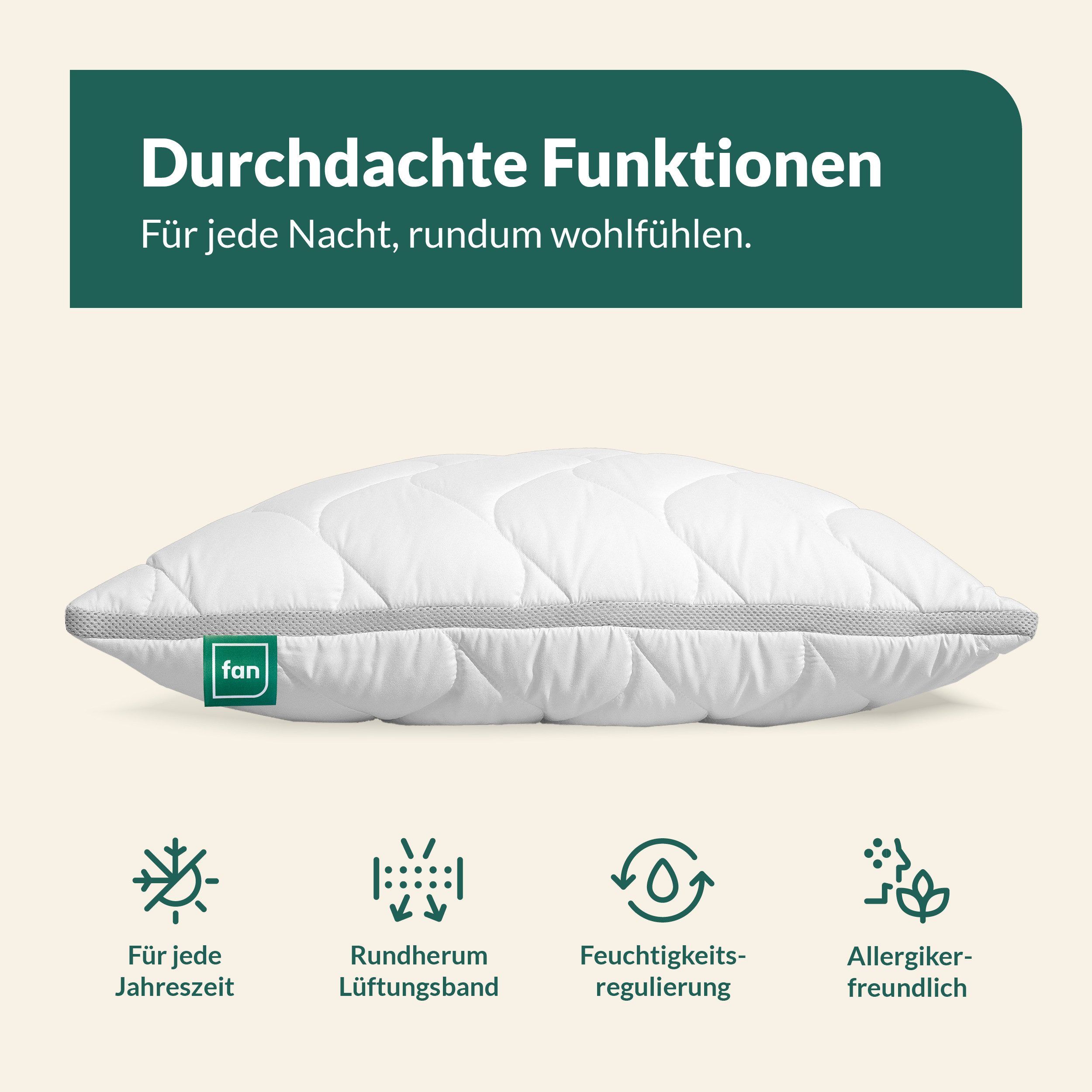 fan Microfaserkissen Climacontrol® II m. Baumwollbezug, Bezug: 100% Baumwolle, Microfaserkopfkissen mit Lüftungsband, 40x80 oder 80x80 cm erhältlich – Bild 5 von 5