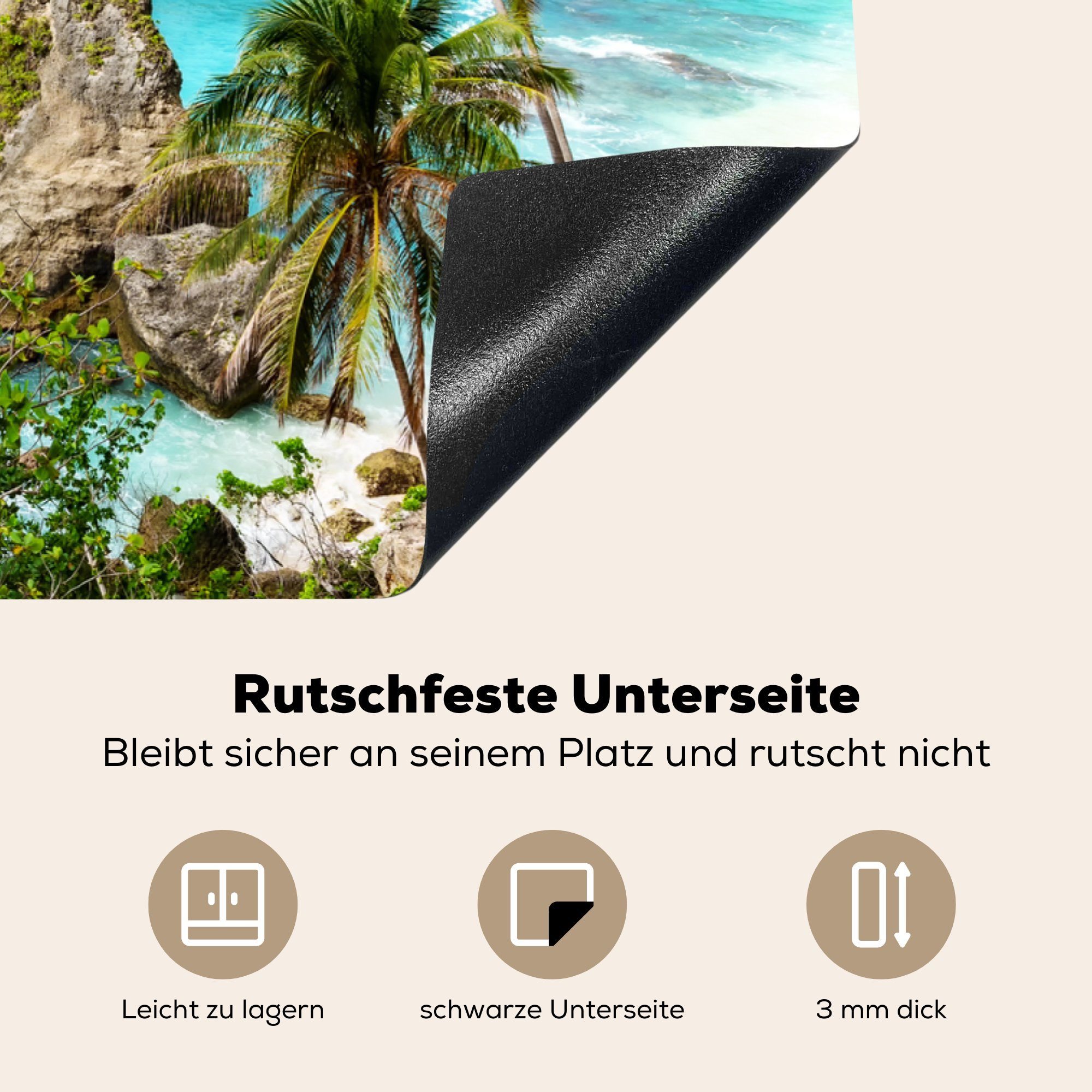 cm, Herdblende-/Abdeckplatte Felsen, Ceranfeldabdeckung Vinyl, die MuchoWow tlg), 81x52 für Tropisch (1 - Induktionskochfeld - Strand Schutz küche,