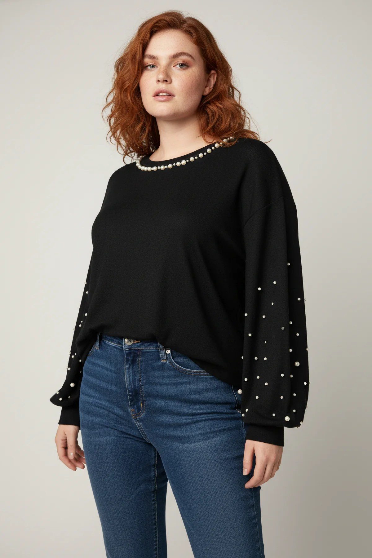 Blusentop Bluse mit Perlendetail