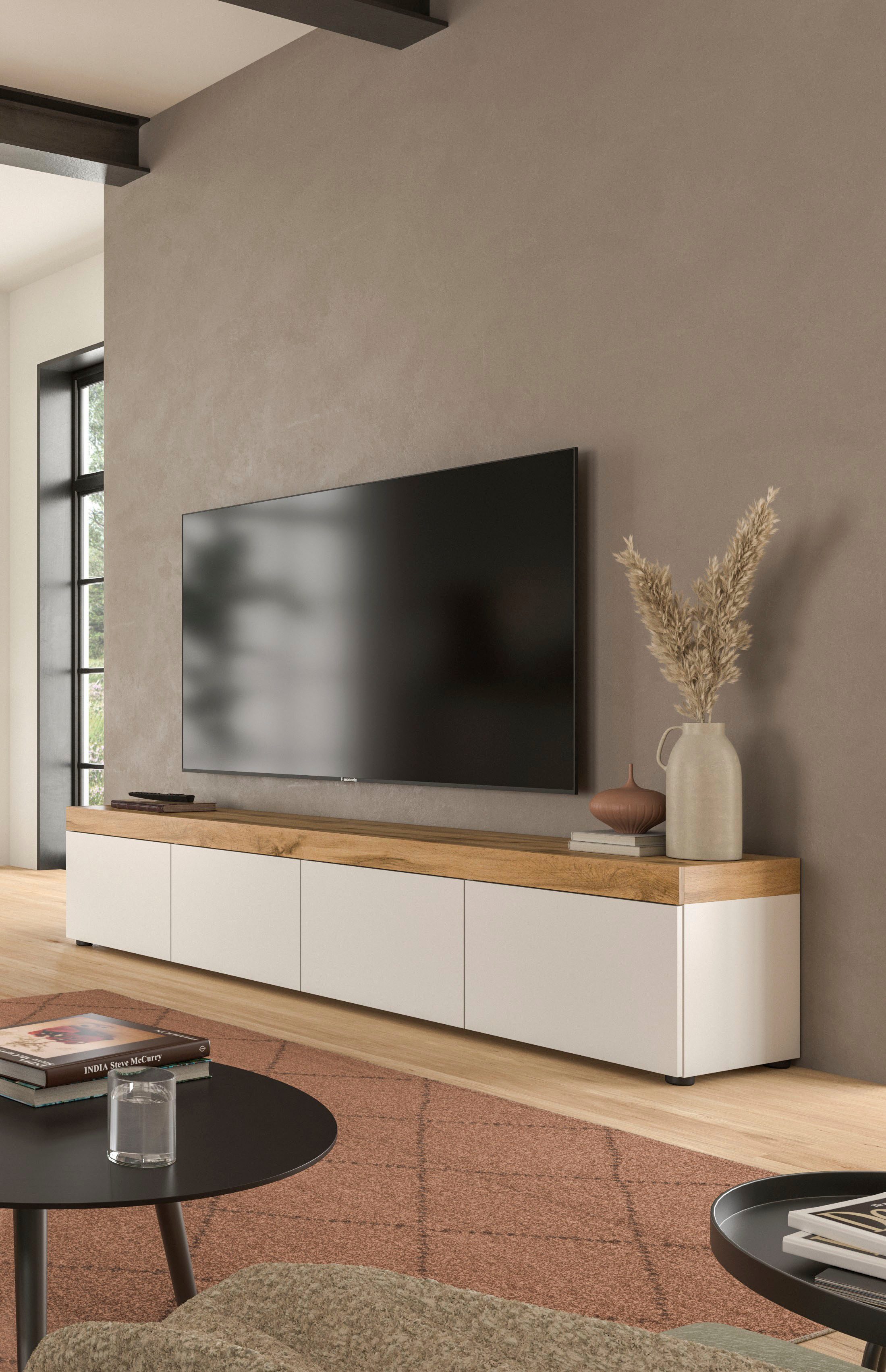 OTTO home Lowboard MAMBO, TOPSELLER!, Breite 200cm, 4 Klappen, stehend oder hängend (1 St., 2 farbige Ausführung, in verschiedenen Farben erhältlich), Lowboard, TV Unterschrank, Tv-Schrank, Wohnzimmer