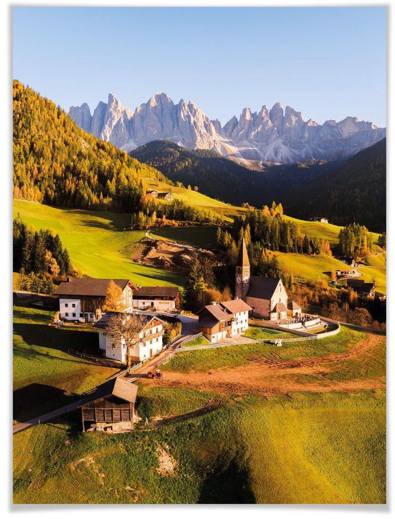 Wall-Art Poster Dorf Dolomiten, Landschaften (1 St), Poster, Wandbild, Bild, Wandposter | Poster