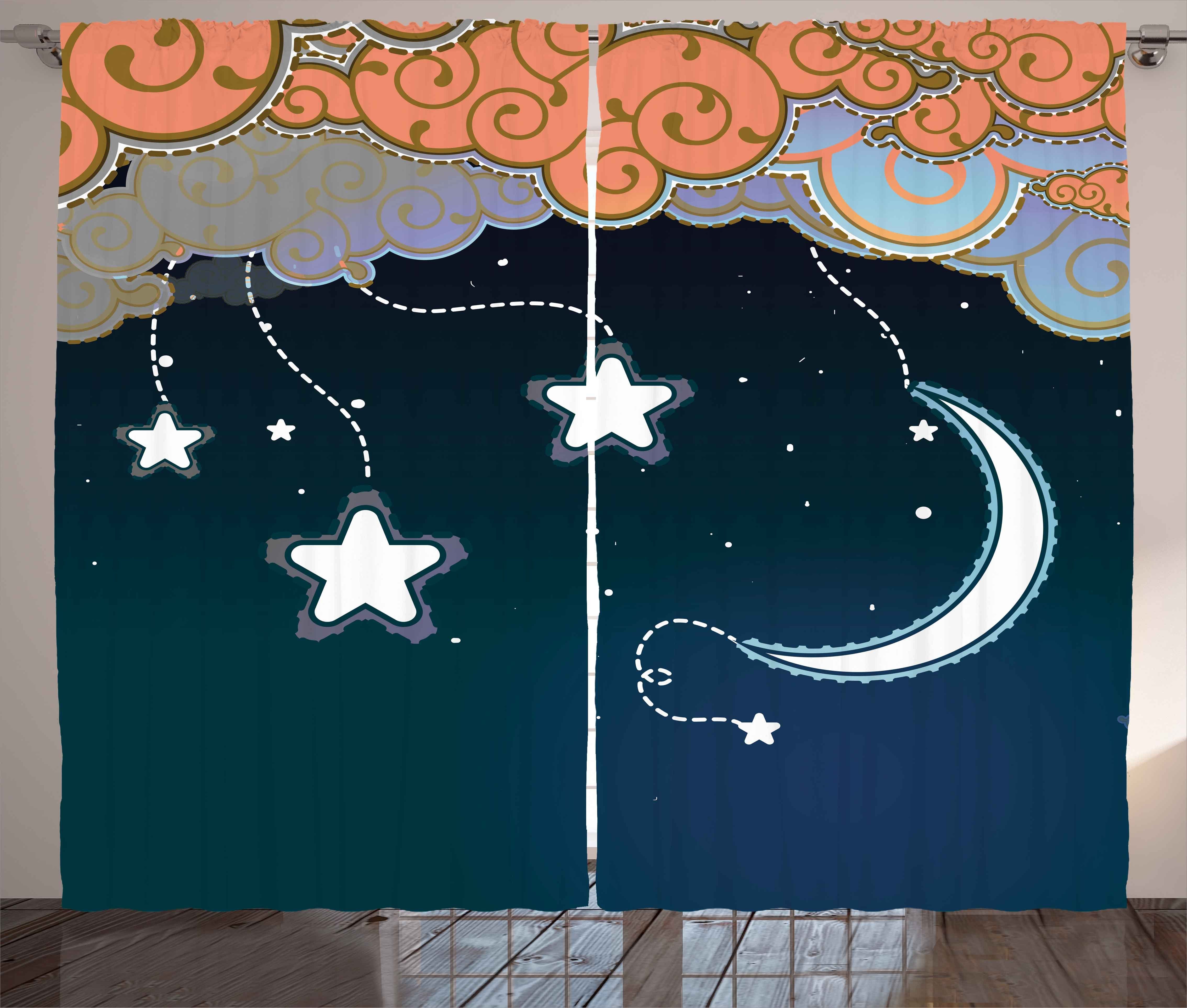 Schlaufen und Mond und Kräuselband Haken, Mond Schlafzimmer mit Vorhang Abakuhaus, Wolken Gardine Sterne