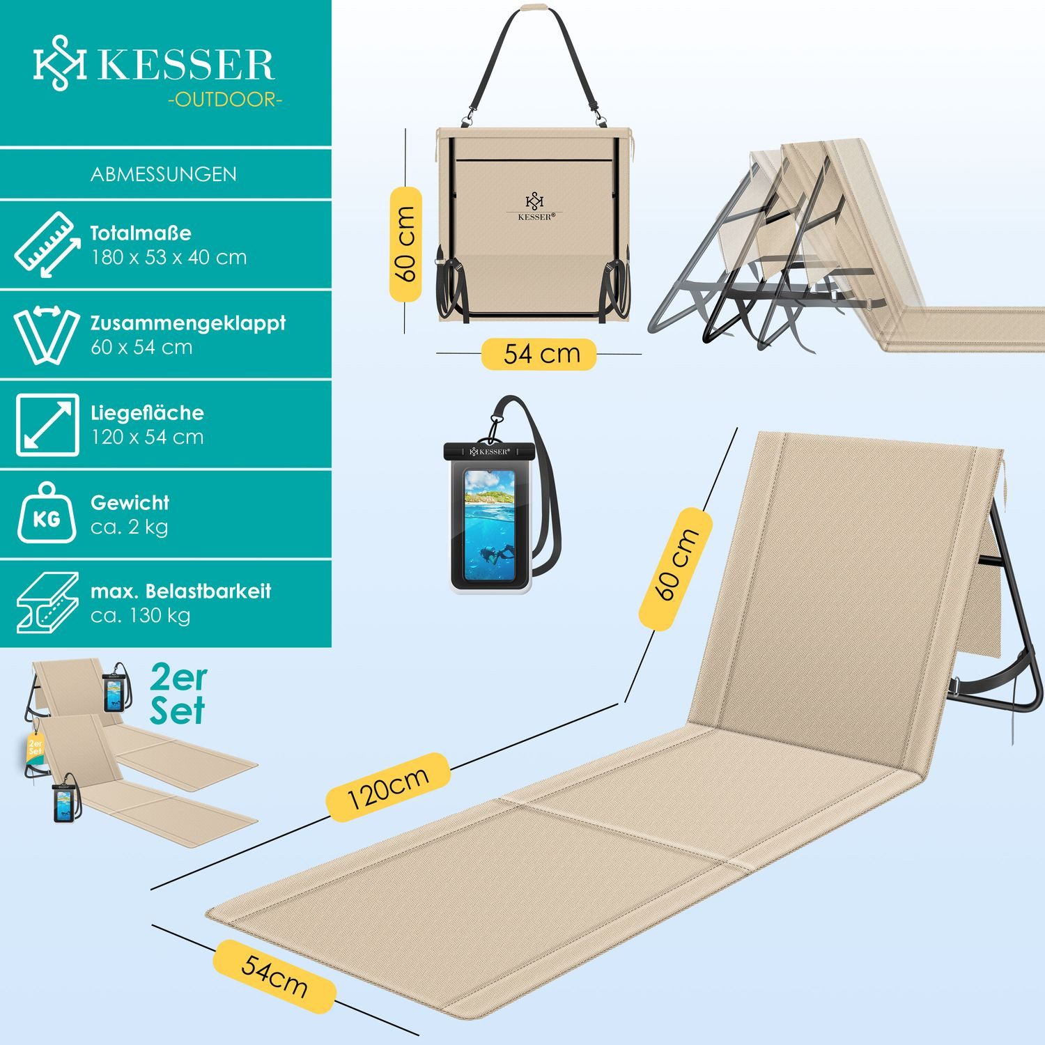 KESSER Gartenliege Strandmatte klappbar mit verstellbarer Rückenlehne max. günstig online kaufen