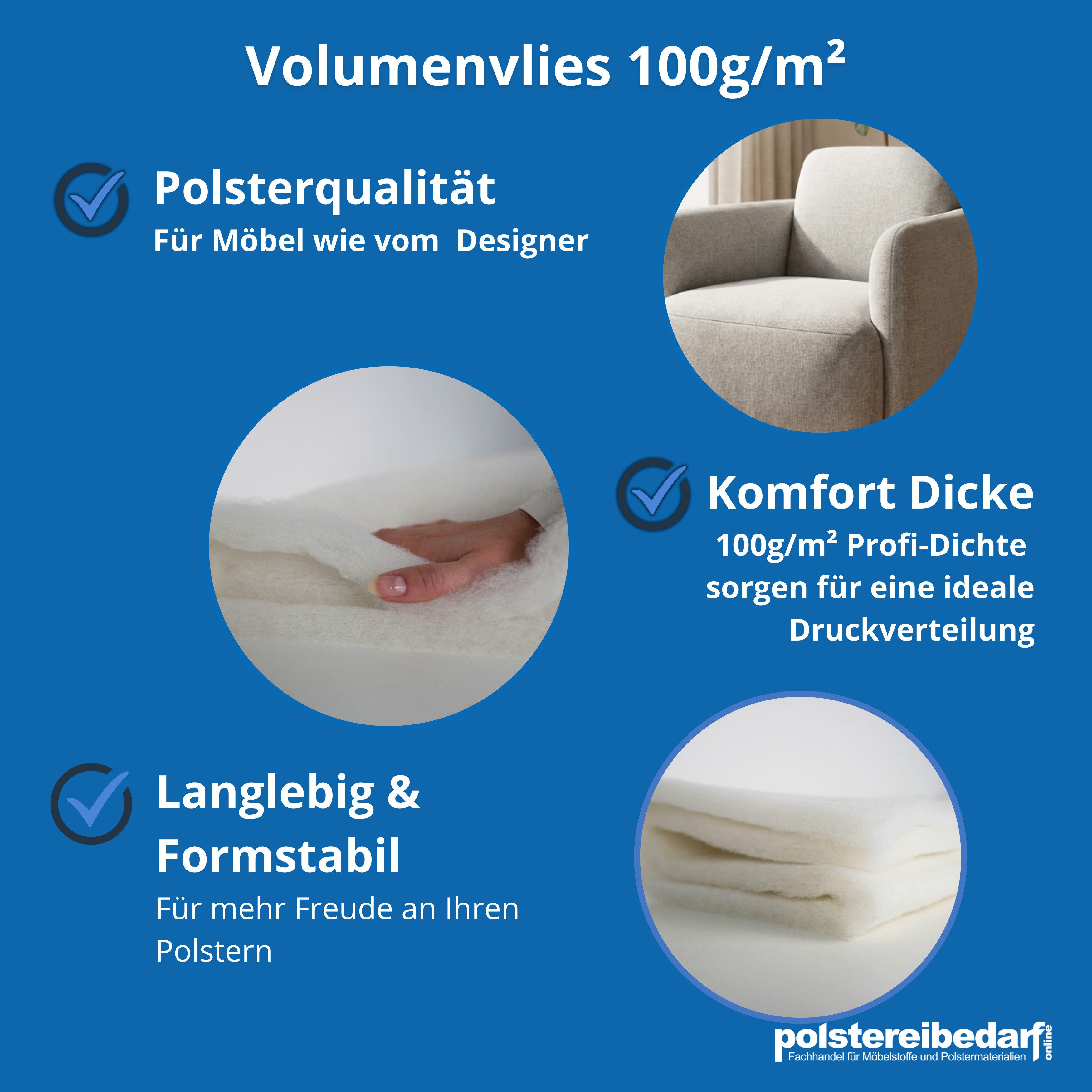 Heiro Stoff Polster Vlies Watte Weiß 150cm breit 100 g/m² Meterware, Meterware - Breite: 150 – Bild 5 von 5
