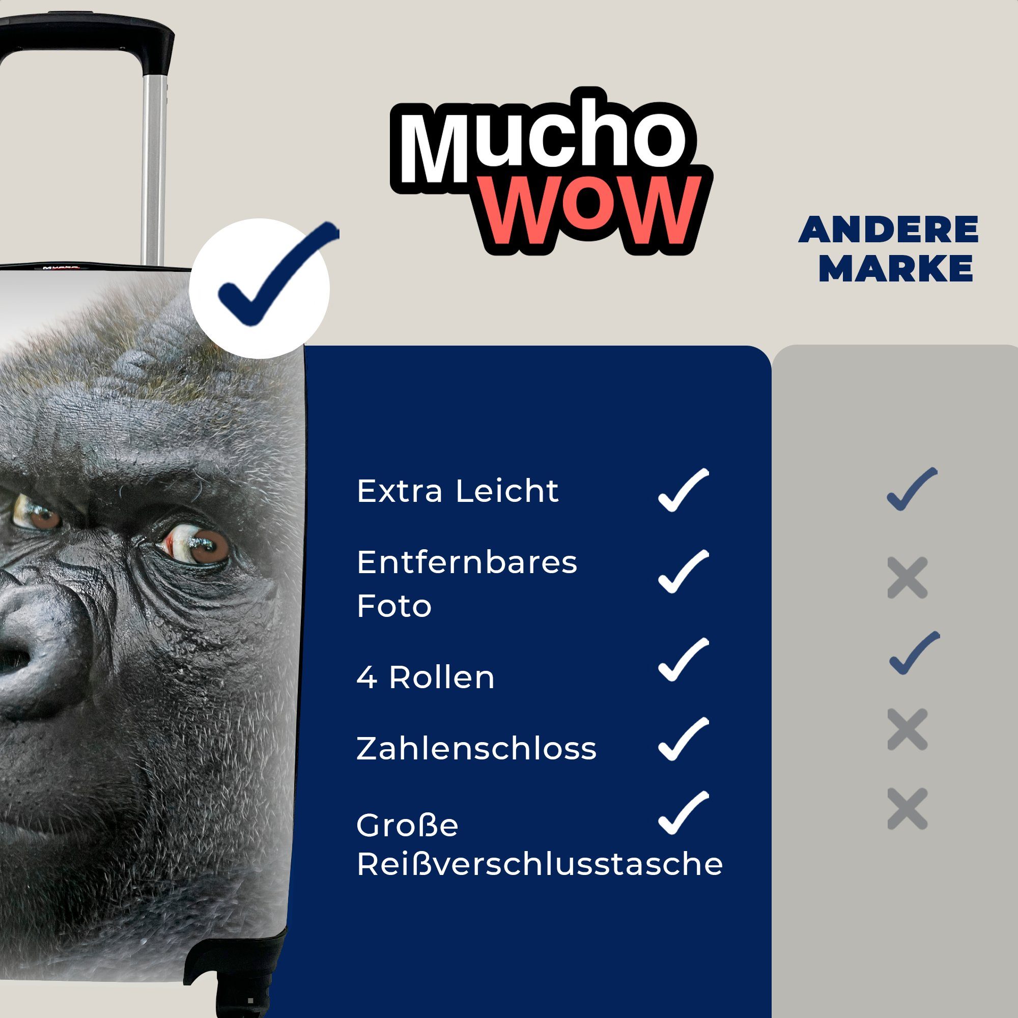 MuchoWow Handgepäckkoffer Ein erstaunlicher für Rollen, Trolley, Handgepäck Gorilla, rollen, Reisekoffer 4 mit Ferien, Reisetasche