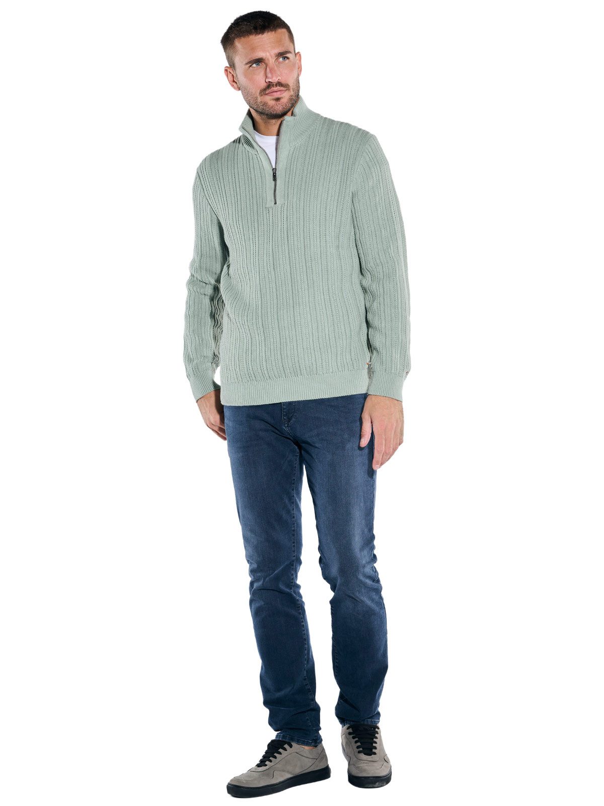 emilio adani Stehkragenpullover Herren Pullover mit Troyerkragen, Hellgruen
