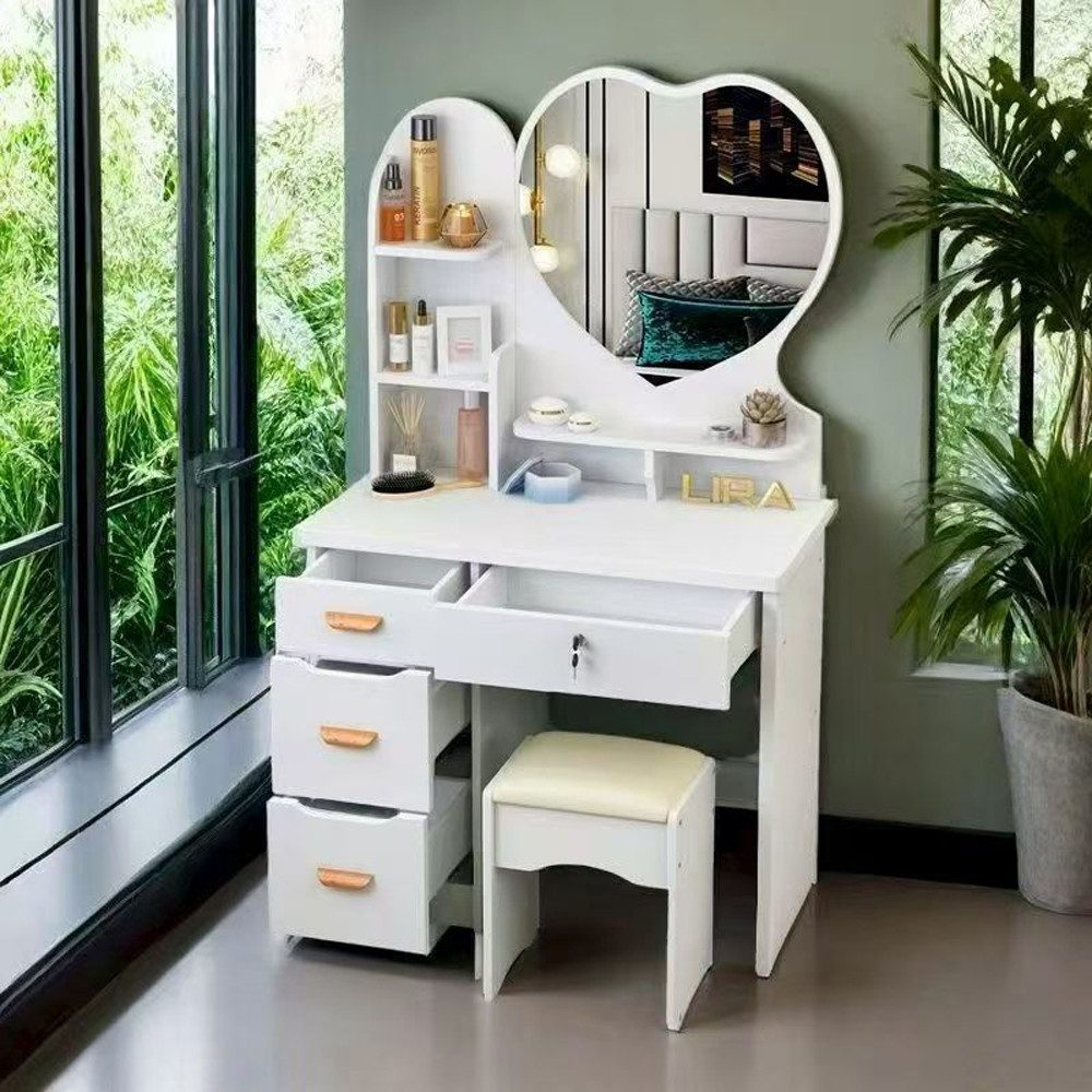 habeig Schminktisch mit Hocker Kommode 125x80cm abschließbar 4 Schubladen, günstig online kaufen