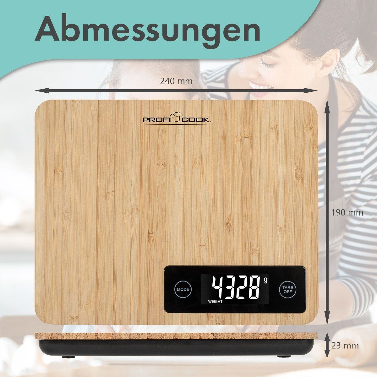 ProfiCook Küchenwaage präzise Bambus aus 1271, Küchenwaage 100% PC-KW