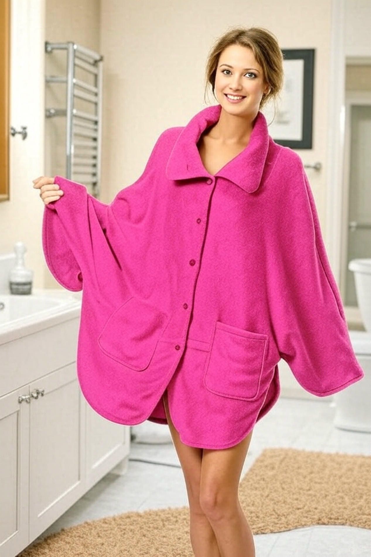 M-Diamant Morgenmantel Bademantel Morgenmantel Kuscheliger Fleece-Poncho günstig online kaufen