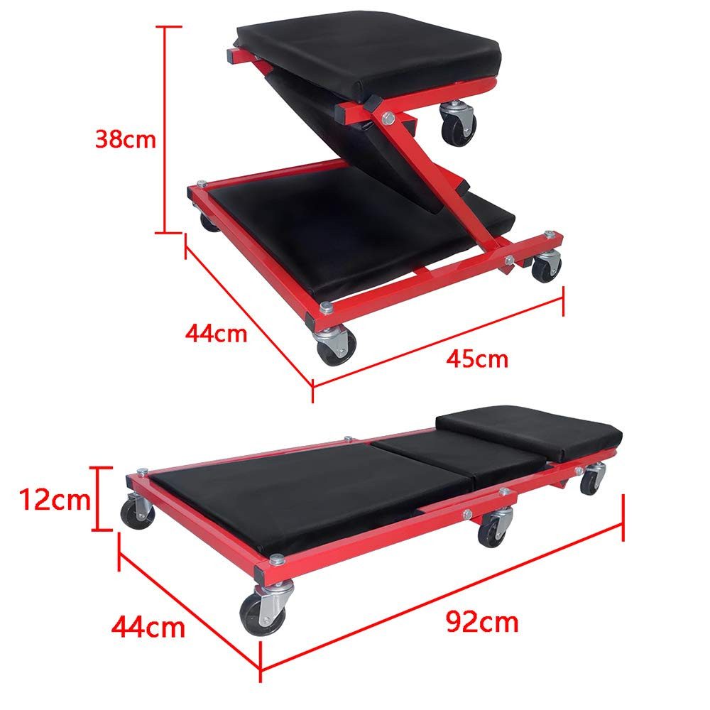 FIVMEN Werkstattwagen 2-in-1 Werkstatt Rollbrett Werkstatthocker, max. Traglast:150 kg, Werkstattliege Montageliege mit 360° Rollen bis 150 kg