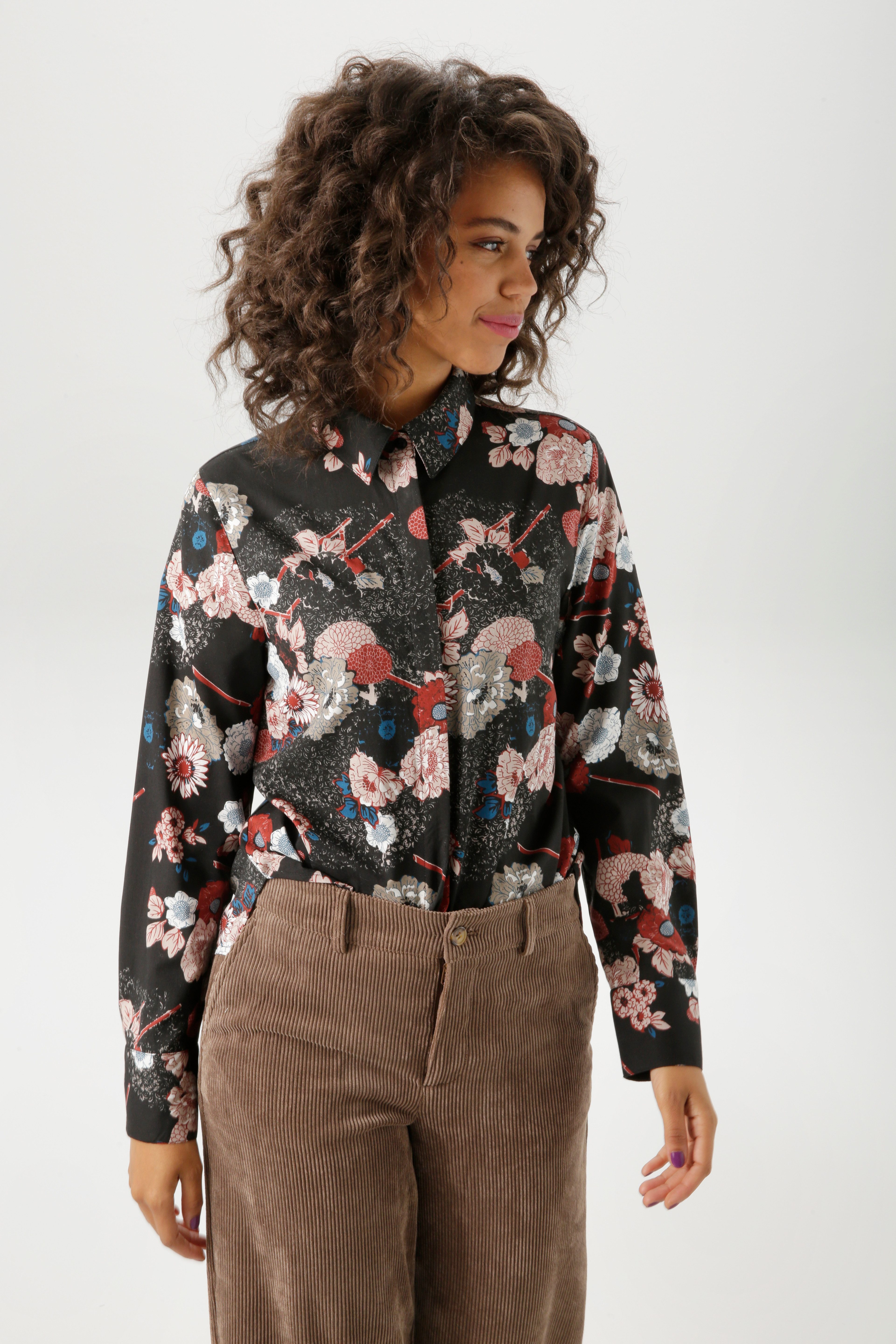 Aniston CASUAL Hemdbluse mit extravagantem, grafischen Blumendruck günstig online kaufen