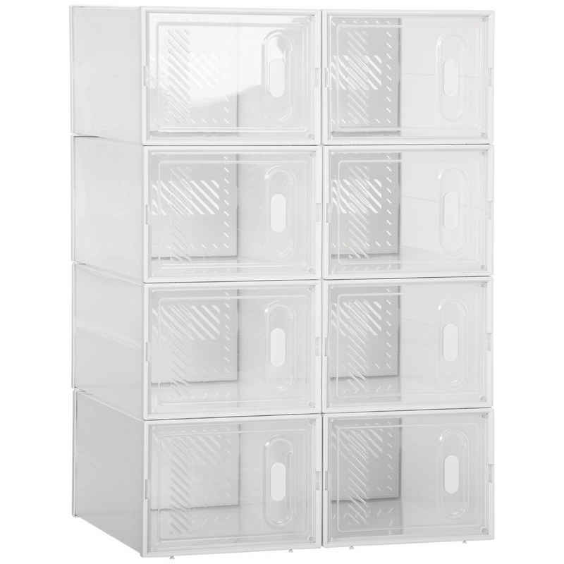 HOMCOM Kommode Modulares Regalsystem, Steckregal, Transparent (Set, 1 St., Schuheschrank), Schuhbox mit 8 Fächern, Steckregal, 25 cm x 35 cm x 19 cm, Transparent