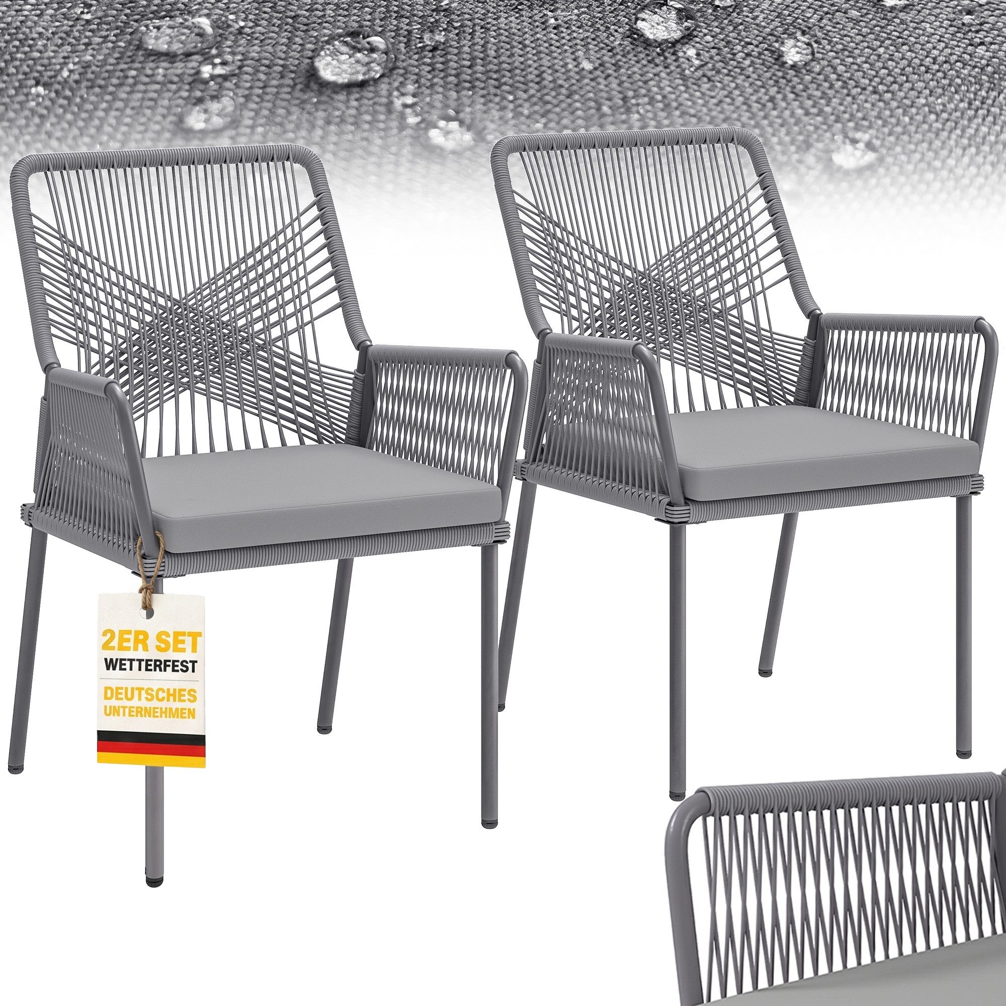 Outsunny Rattanstuhl Gartenstuhl Rattan mit Armlehne Rückenlehne wetterfest (Gartenstuhl aus Rattan, 2 St), Rattanstuhl für Garten, Balkon, Terrasse, Dunkelgrau