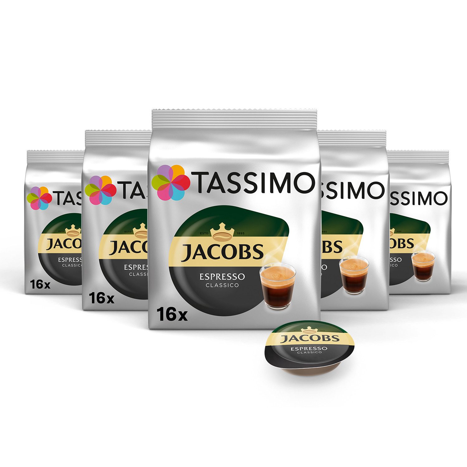 TASSIMO Kaffee Kapseln Jacobs Espresso Classico T Discs 5x16 Getränke Kaffeekapseln, (Packung, 5er Pack)