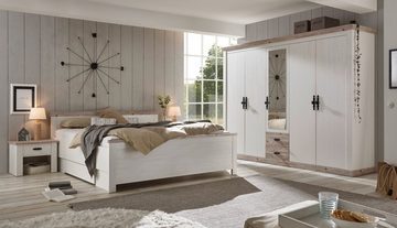 Furn.Design Kleiderschrank Rovola (5-türig in Pinie weiß Landhaus, 265 x 201 cm) mit 7 Wäschefächern und 2 Schubladen