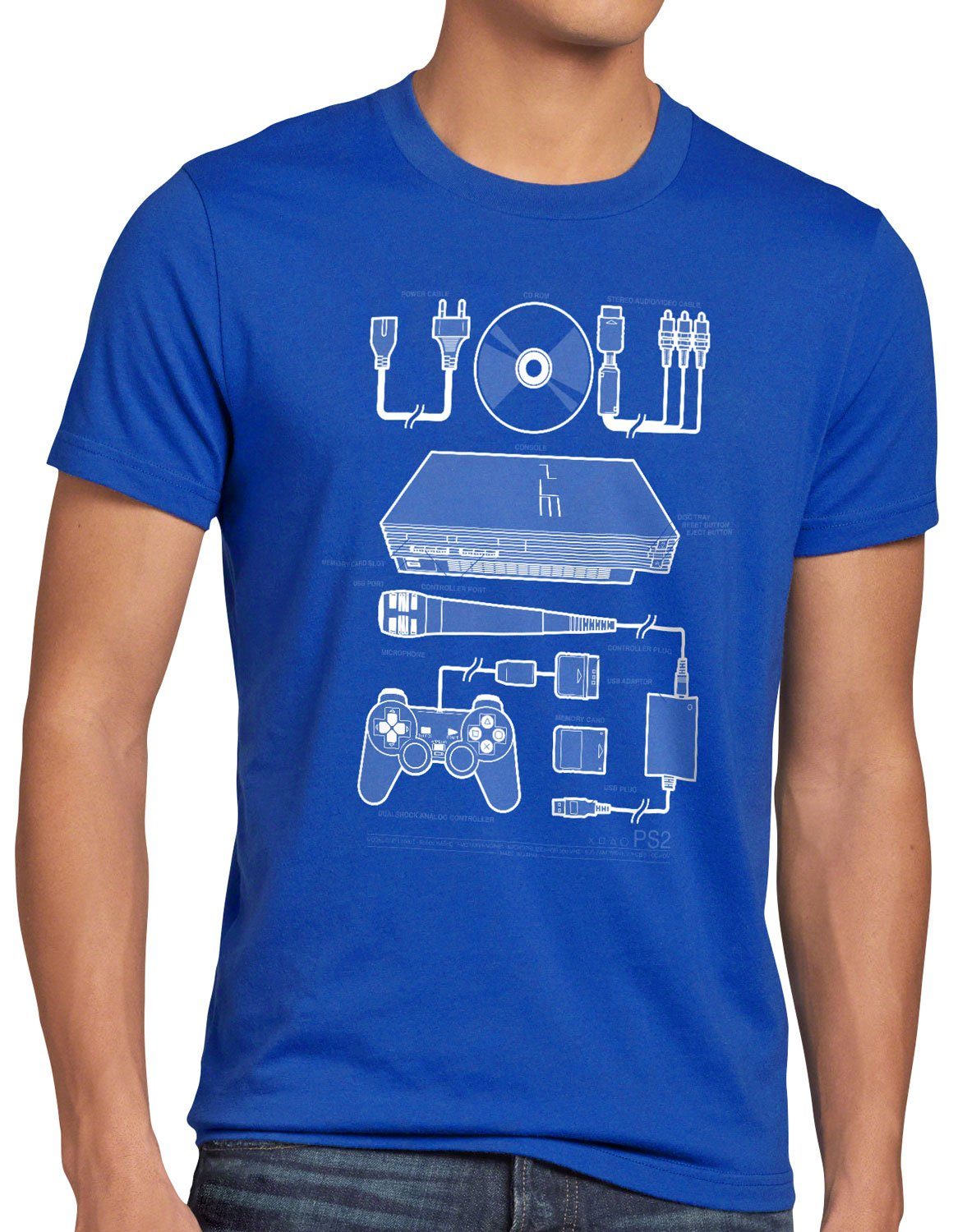 style3 Print-Shirt Herren T-Shirt PS2 Retro Gamer PS gamepad konsole classic blau