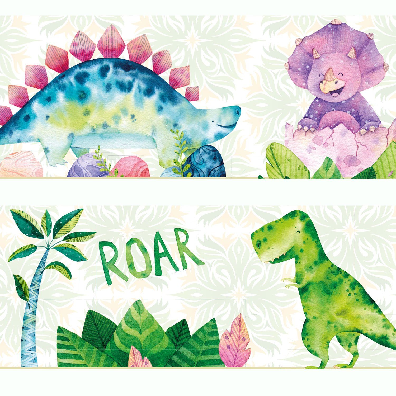 Sunnywall Bordüre Dino Kids (Bordüre - 400 cm), Comic, botanisch, Dinosaurier, Dino, (1 St), hochwertige 200 g/m² Vliestapete