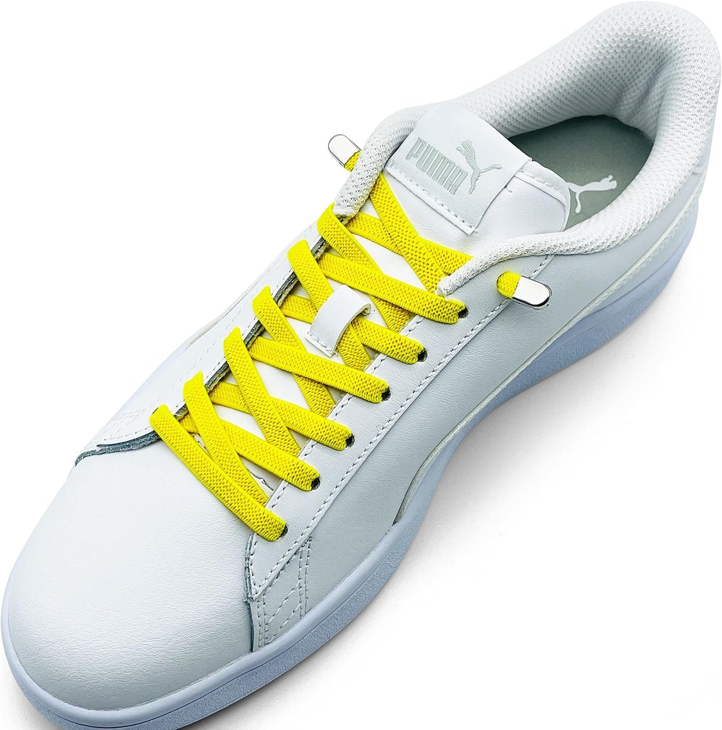 ELANOX Schnürsenkel 4 Stück für 2 Paar Schuhe elastische Schnürsenkel mit Clips, inkl. Enden (Clips) - 8 St. in silber gelb