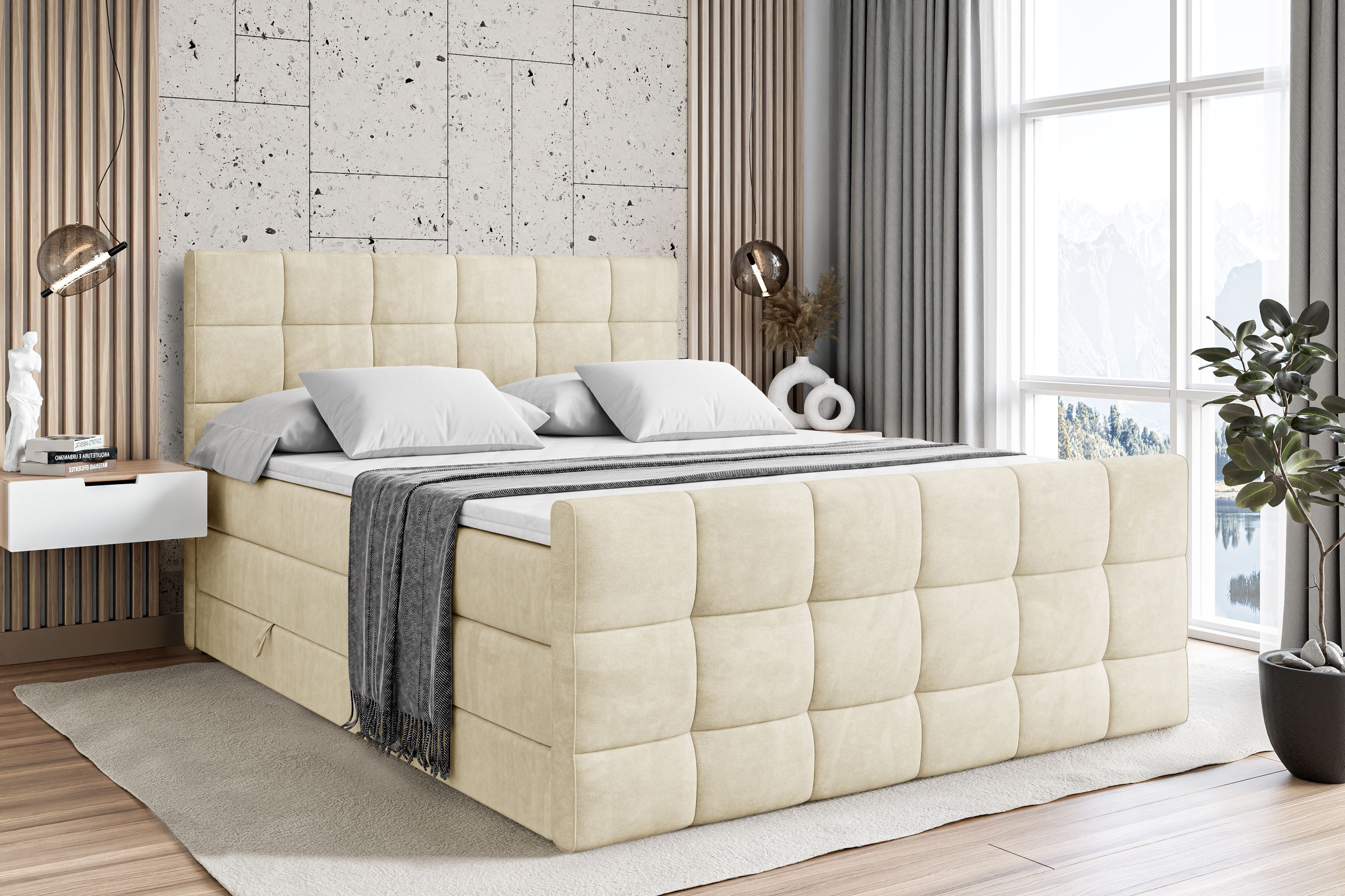 ALTDECOR Boxspringbett APO-Z KING (mit Matratze und Lattenrost Topper Polsterbett mit Bettkasten Boxbett), H4 Multipocket, H3 Bonellfederung, Doppelbett Springboxbett