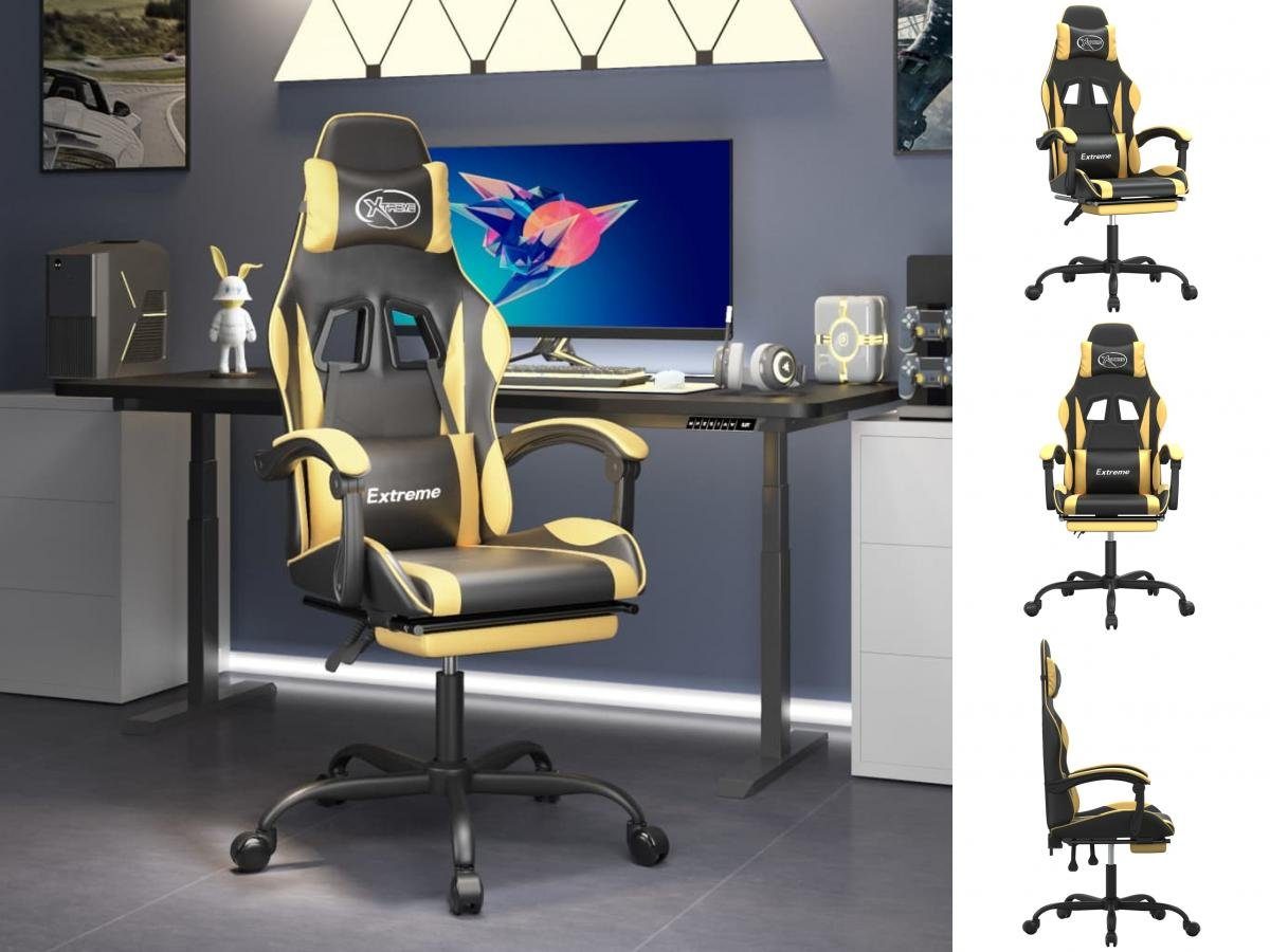 vidaXL Bürostuhl Kunstleder Golden Gaming-Stuhl Schwarz Drehbar mit Fußstütze